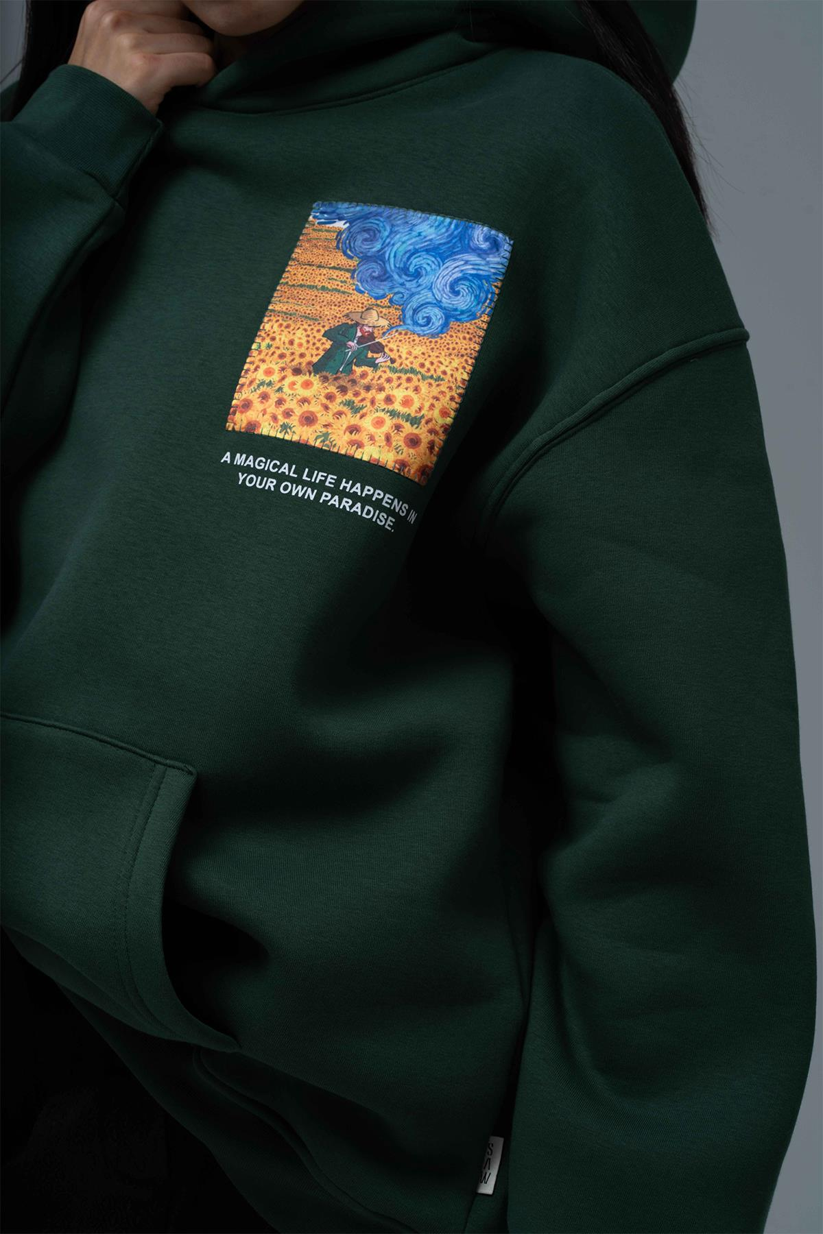 Starry Flow Oversize Sweatshirt Kadın Yeşil
