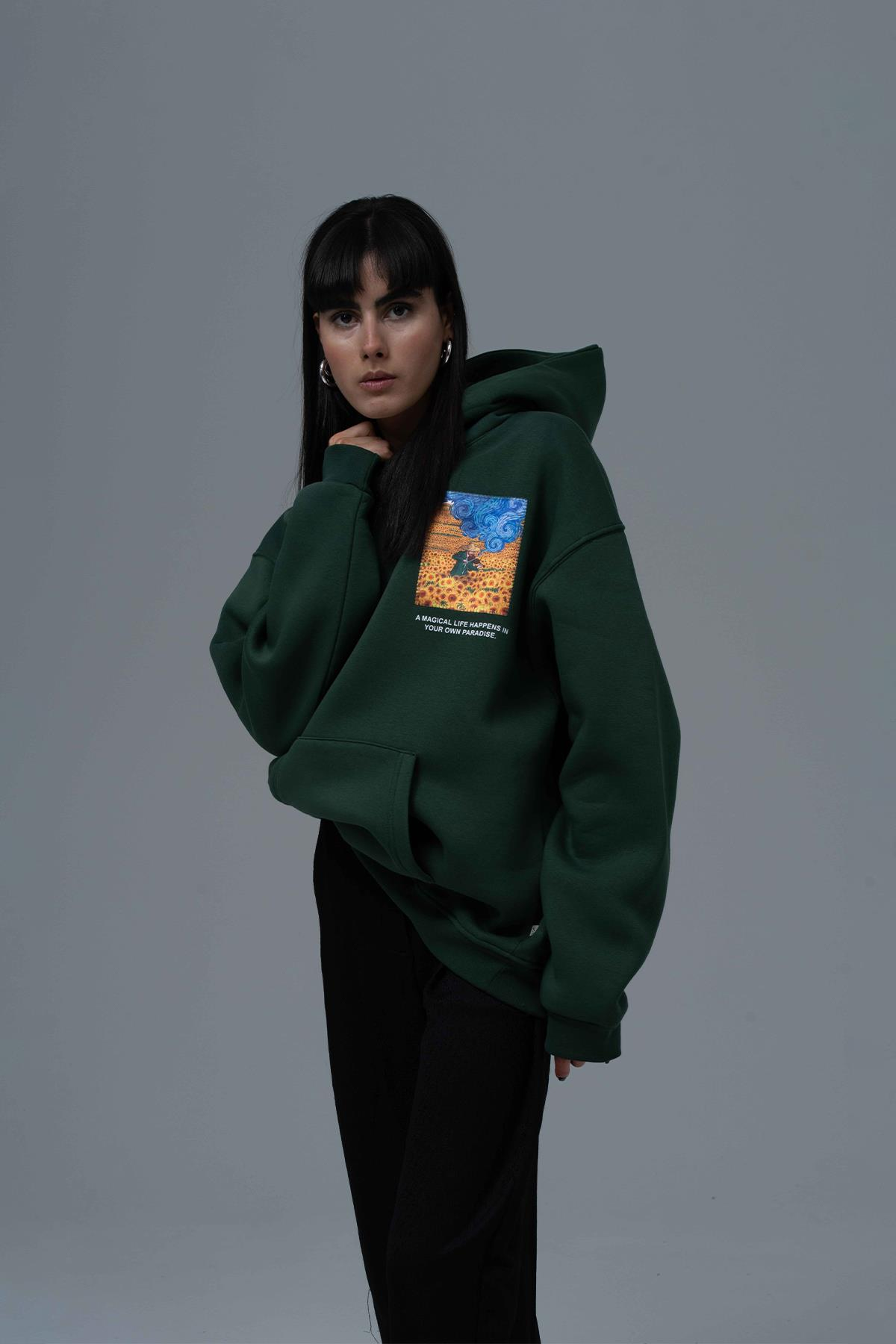 Starry Flow Oversize Sweatshirt Kadın Yeşil