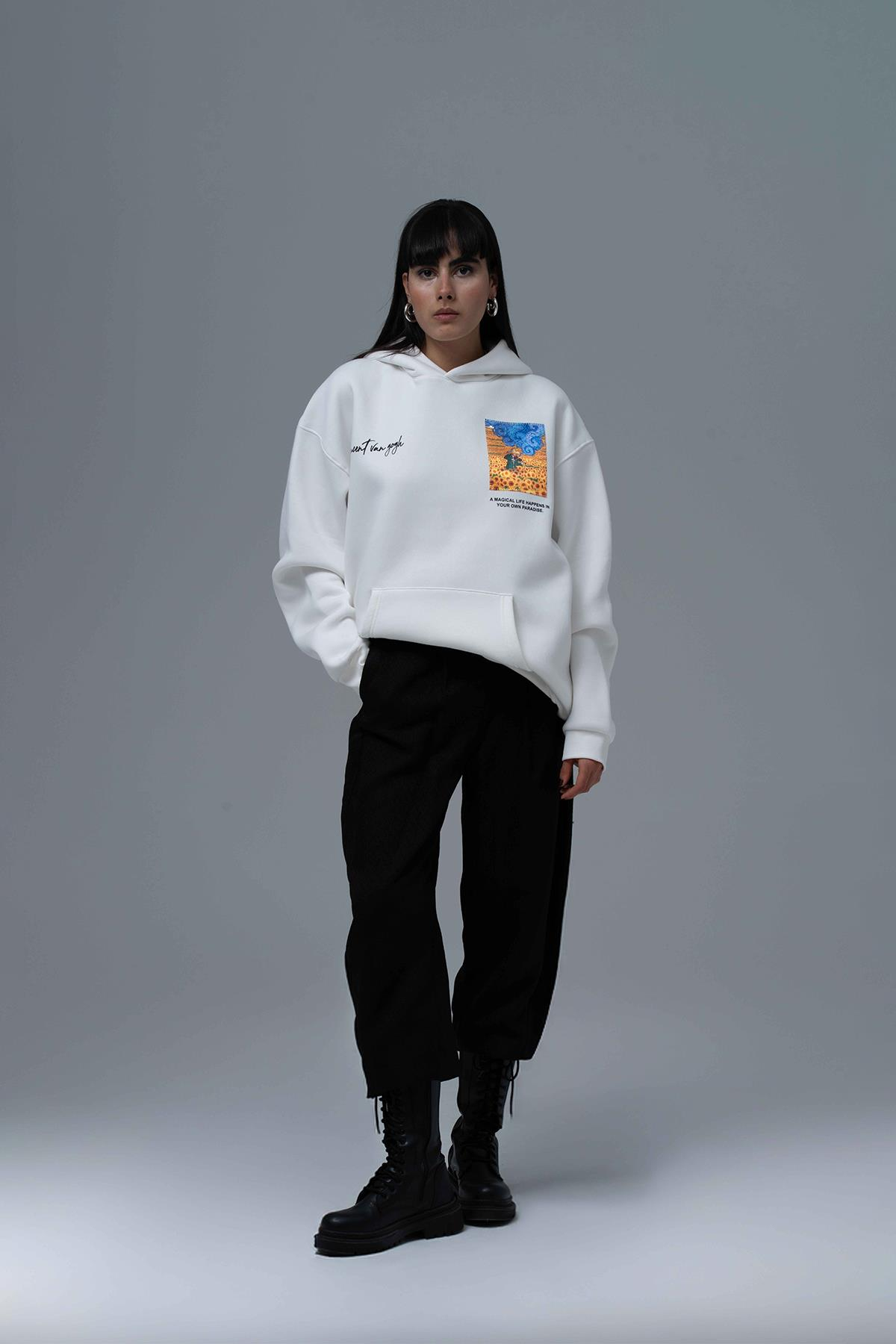 Starry Flow Oversize Sweatshirt Kadın Taş
