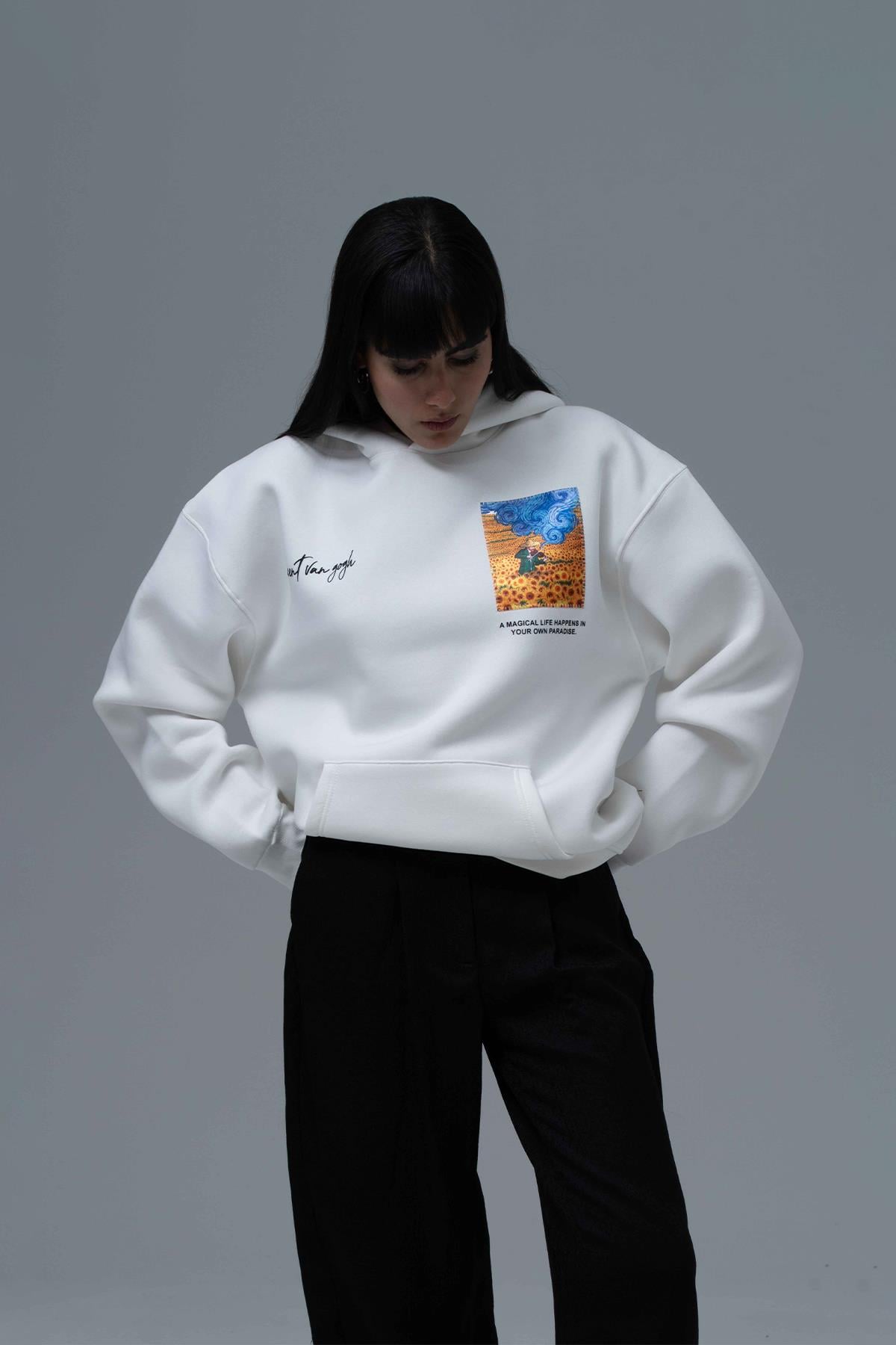 Starry Flow Oversize Sweatshirt Kadın Taş