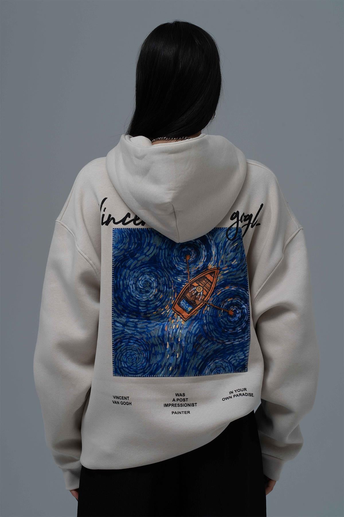 Starry Flow Oversize Sweatshirt Kadın Ekru