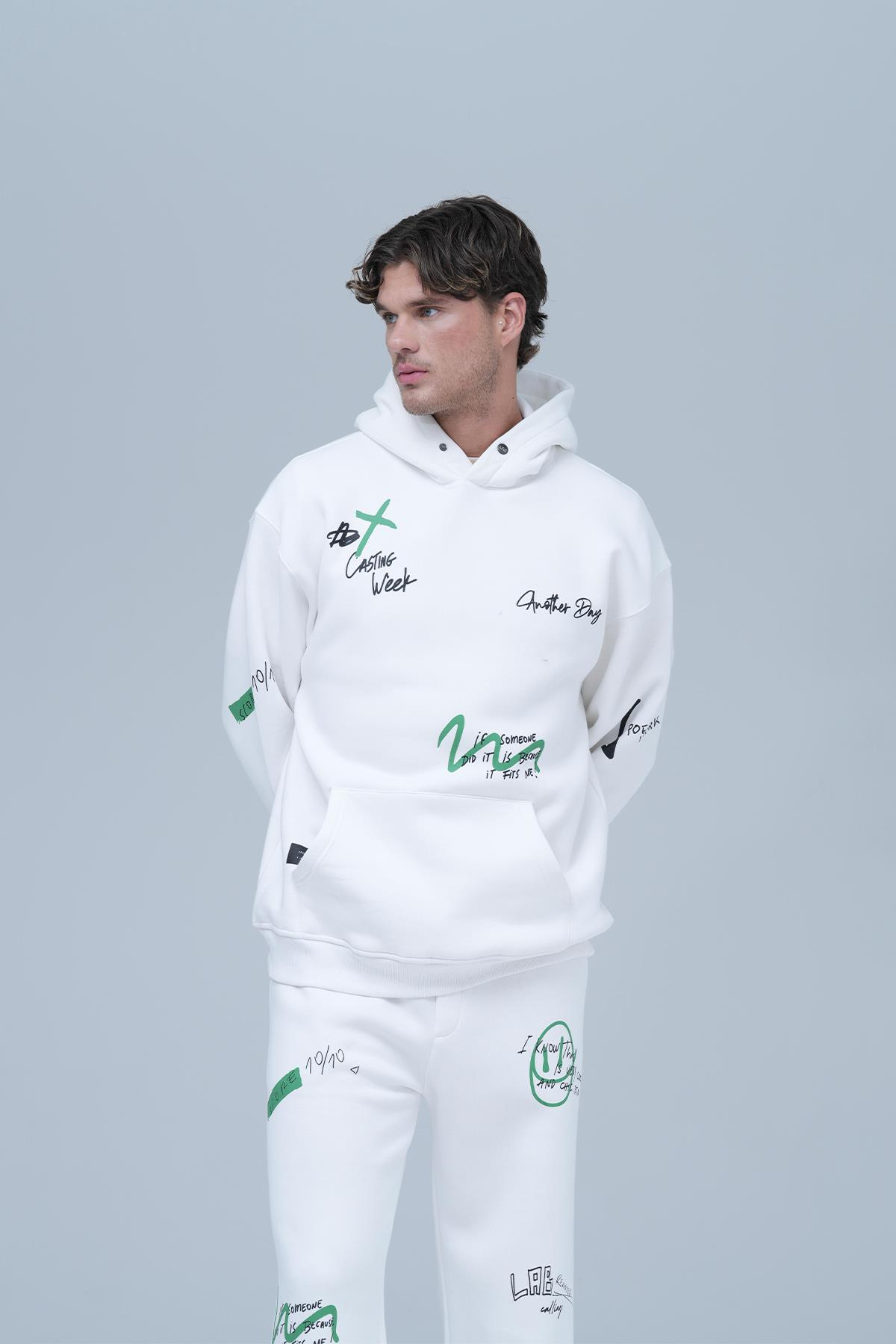 Street Script Oversize Eşofman Takımı Erkek Ekru