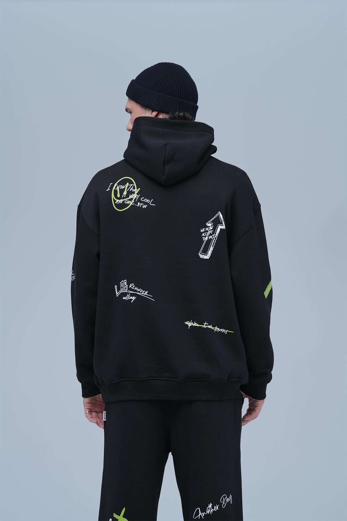 Street Script Oversize Eşofman Takımı Erkek Siyah