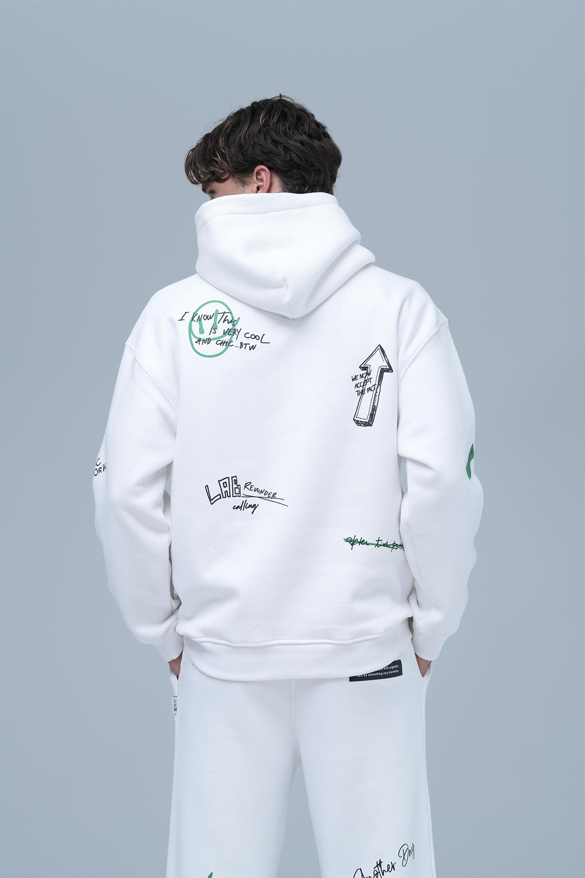 Street Script Oversize Eşofman Takımı Erkek Ekru