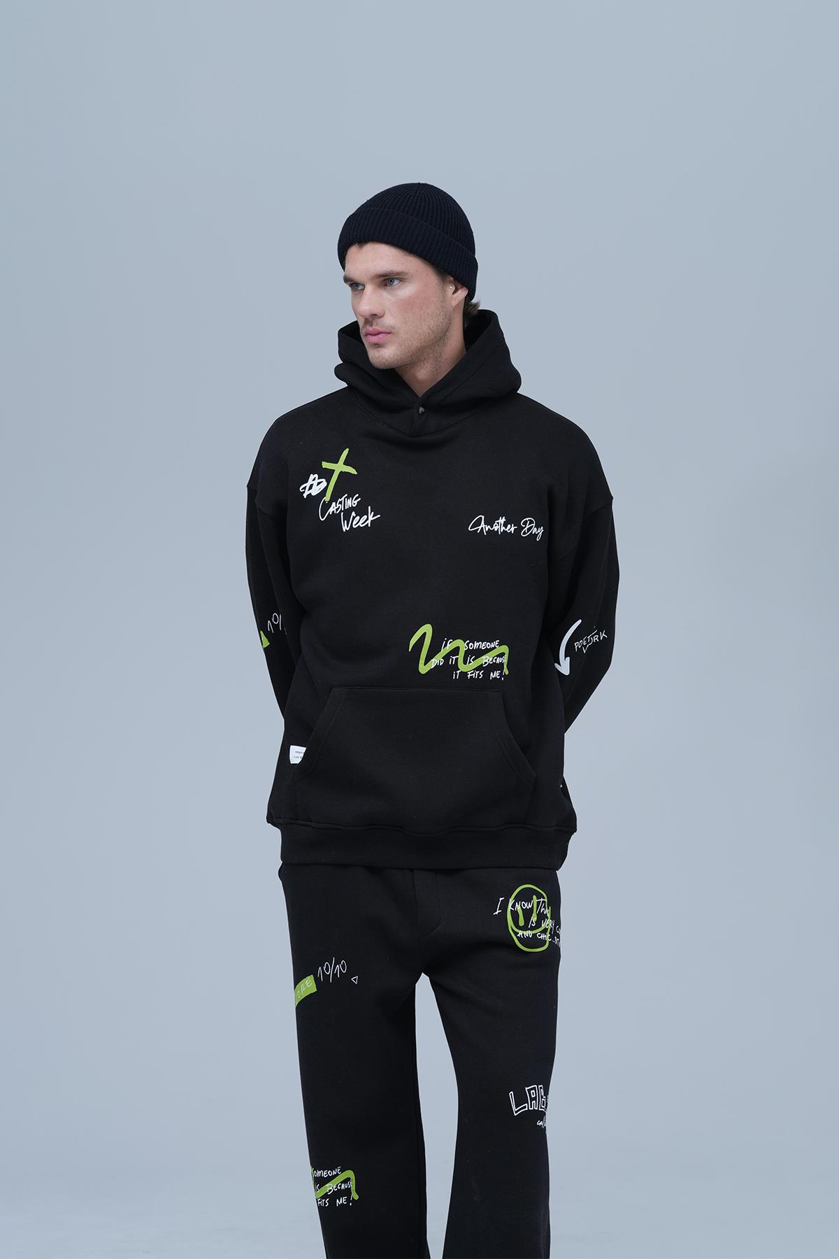 Street Script Oversize Eşofman Takımı Erkek Siyah