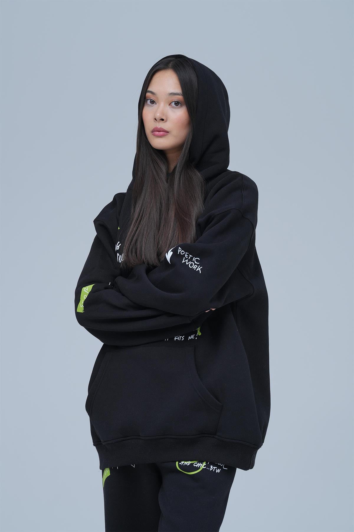 Street Script Oversize Eşofman Takımı Kadın Siyah