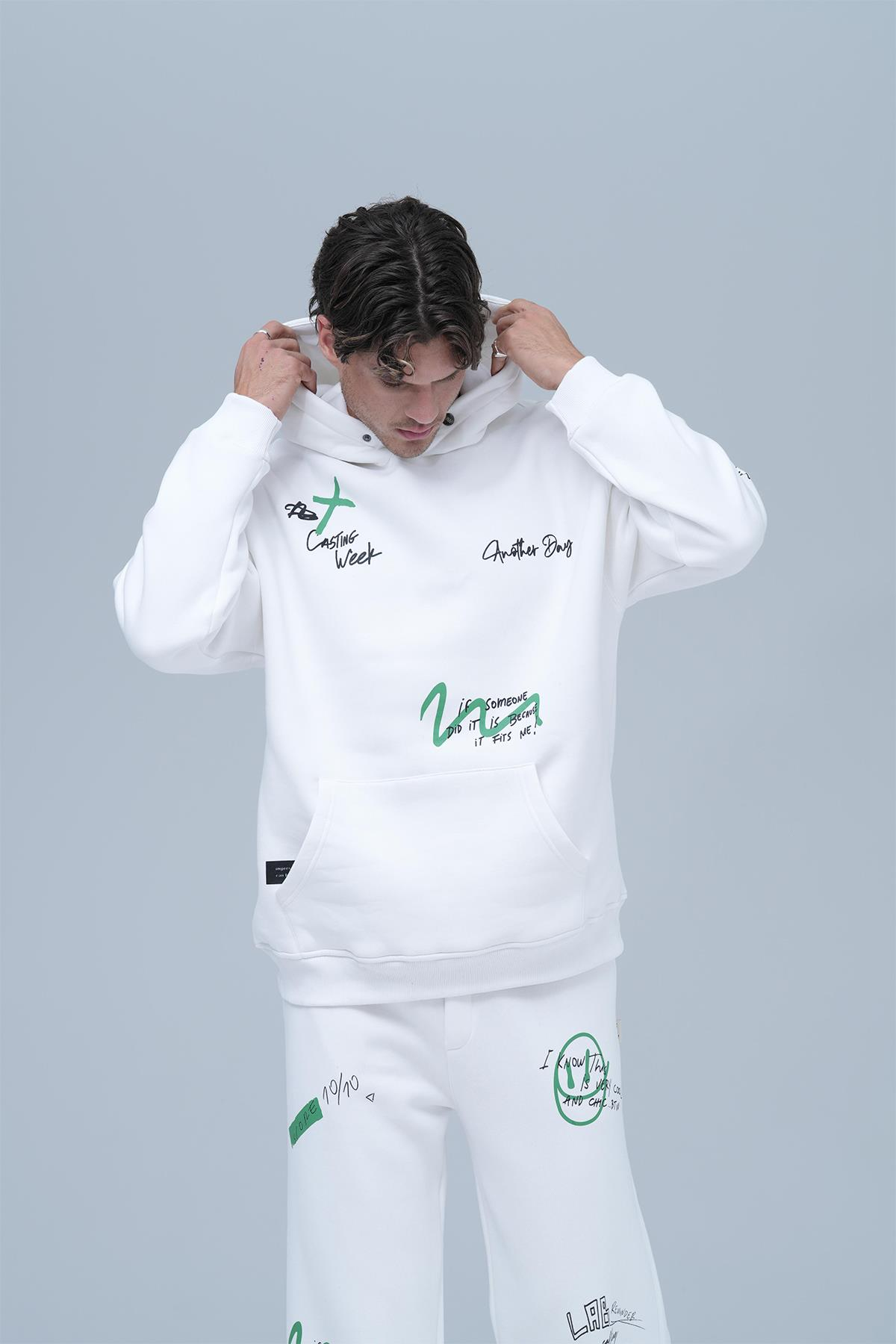 Street Script Oversize Eşofman Takımı Erkek Ekru