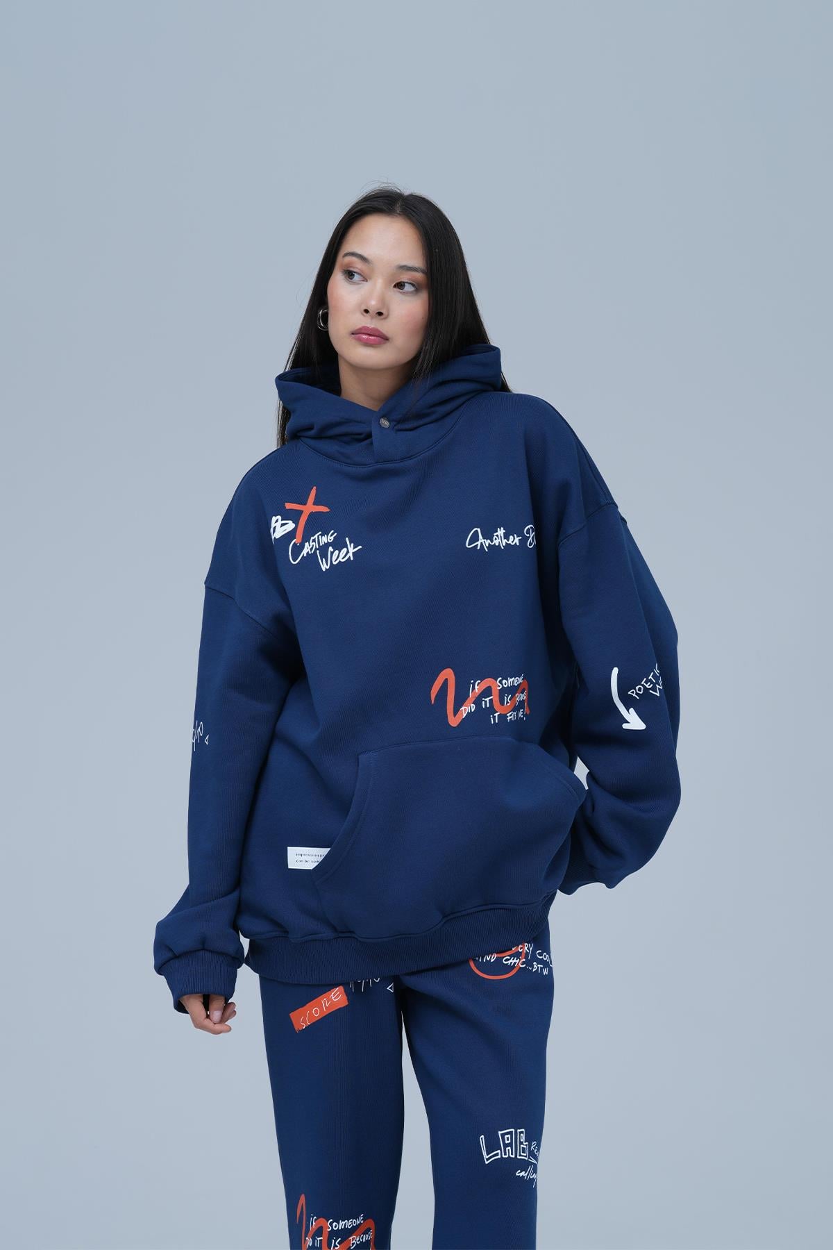 Street Script Oversize Eşofman Takımı Kadın Lacivert