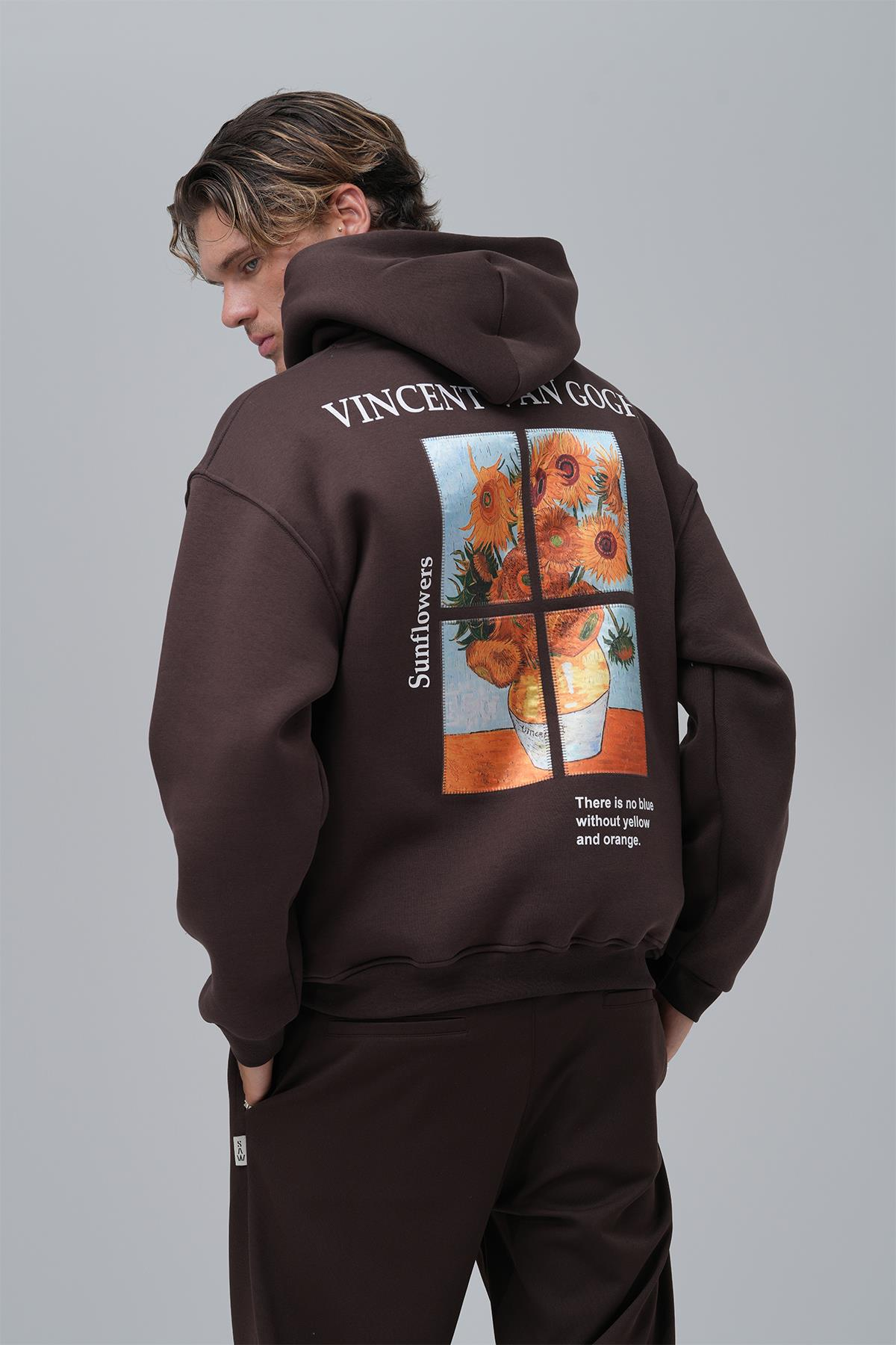 Sunflowers Vincent van Gogh Edition Oversize Sweatshirt Erkek Kahverengi