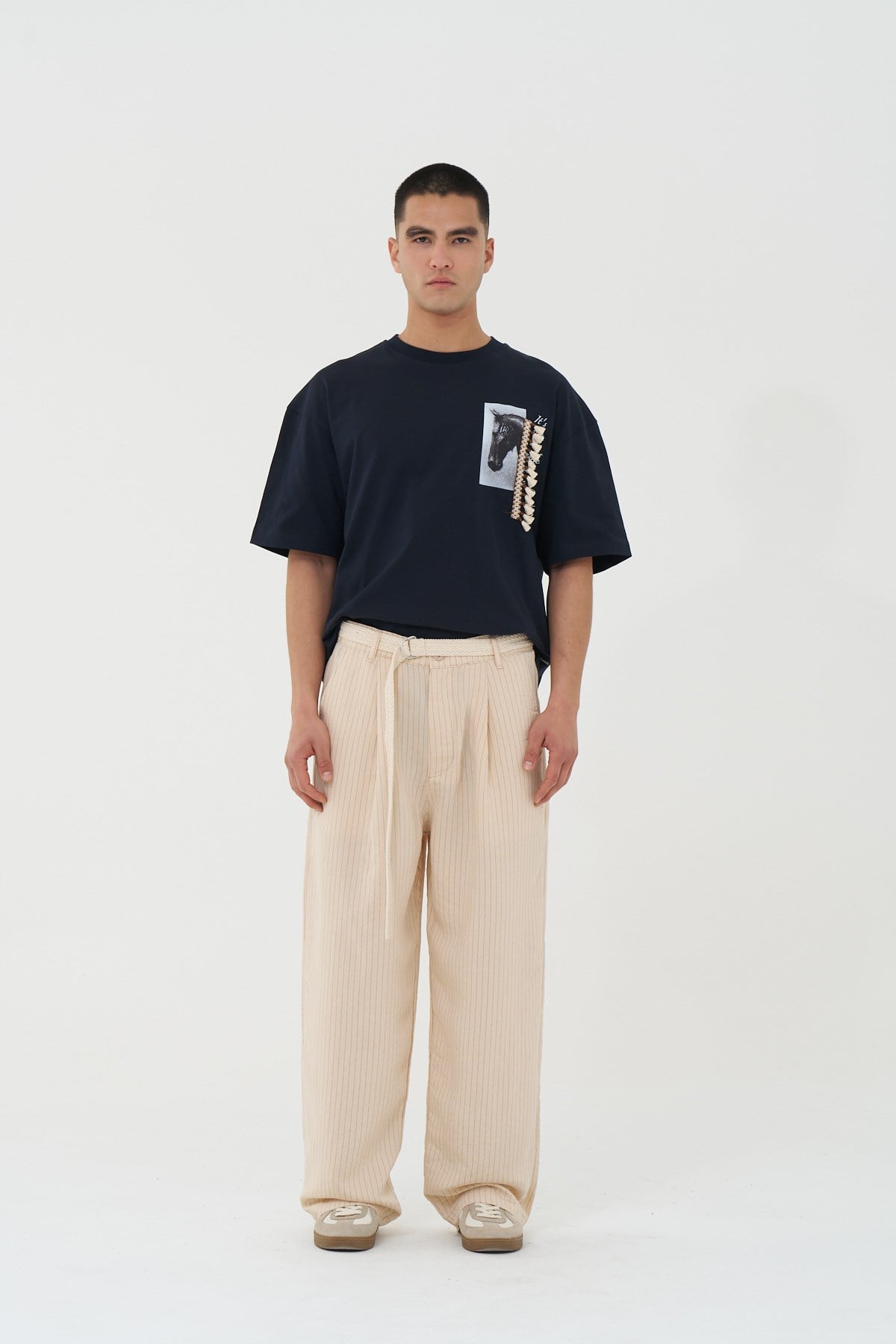 Tailor Stripe Relaxed Fit Erkek Pantolon Bej