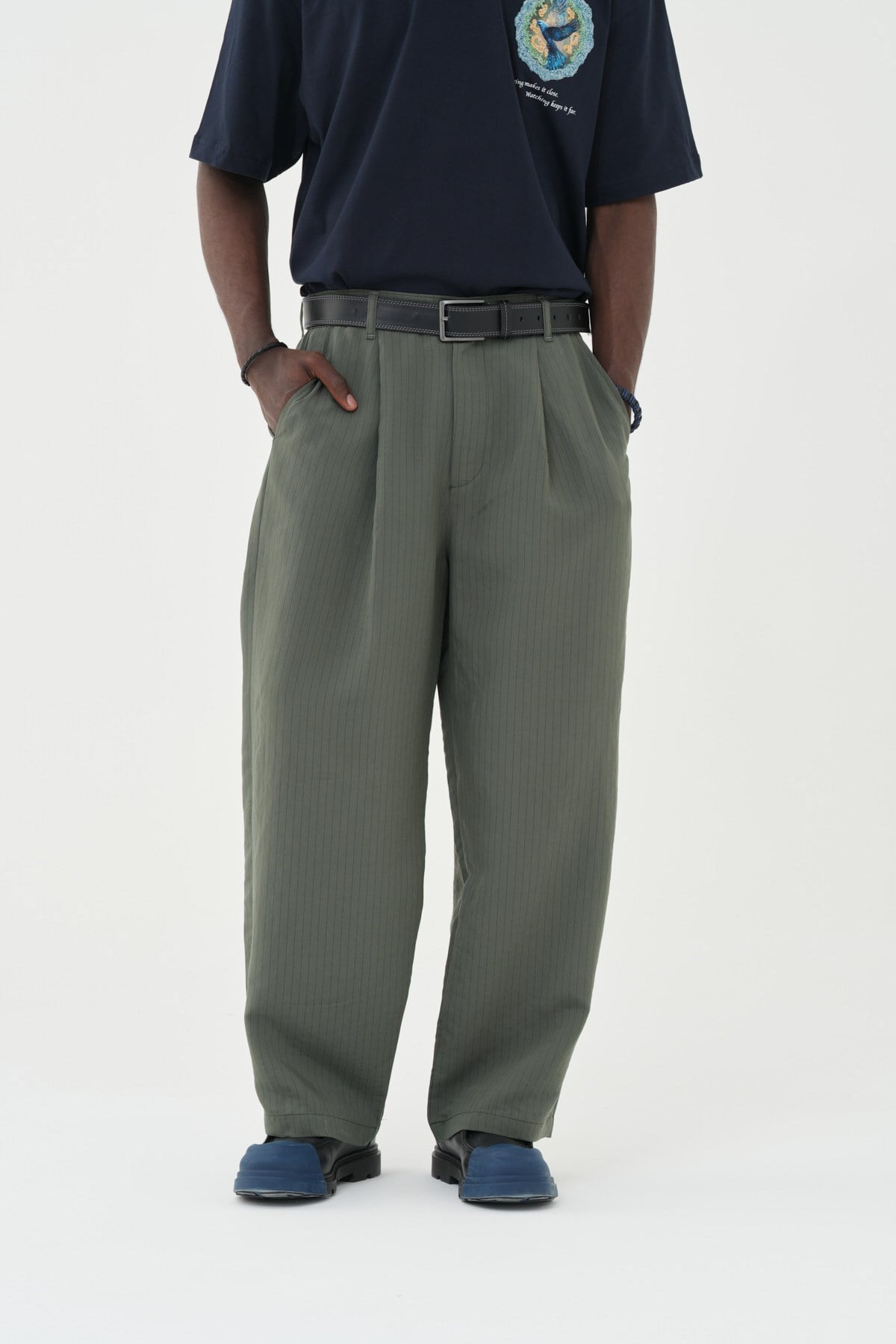 Tailor Stripe Relaxed Fit Erkek Pantolon Haki