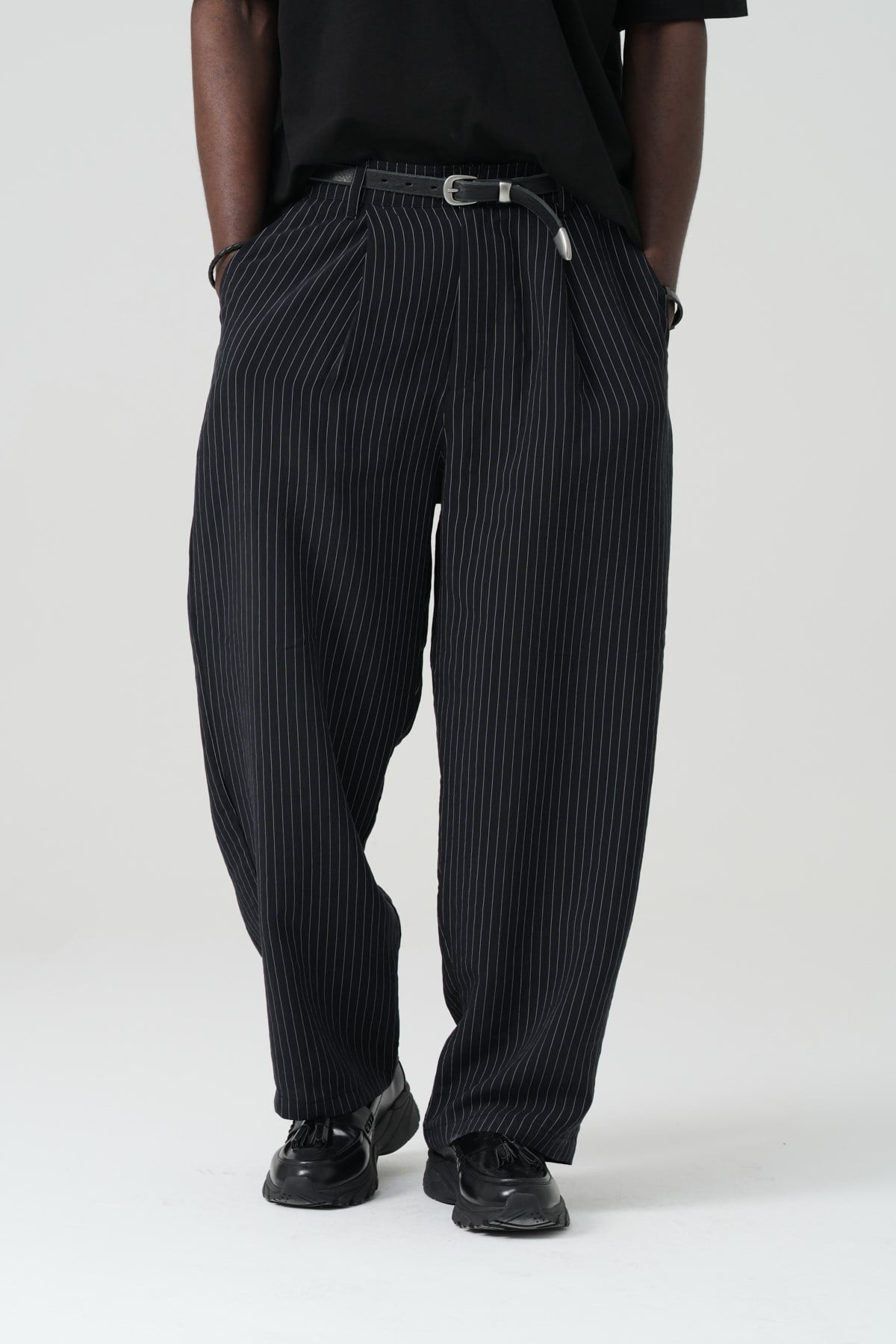 Tailor Stripe Relaxed Fit Erkek Pantolon Siyah
