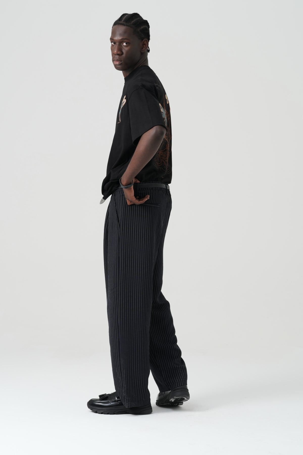 Tailor Stripe Relaxed Fit Erkek Pantolon Siyah