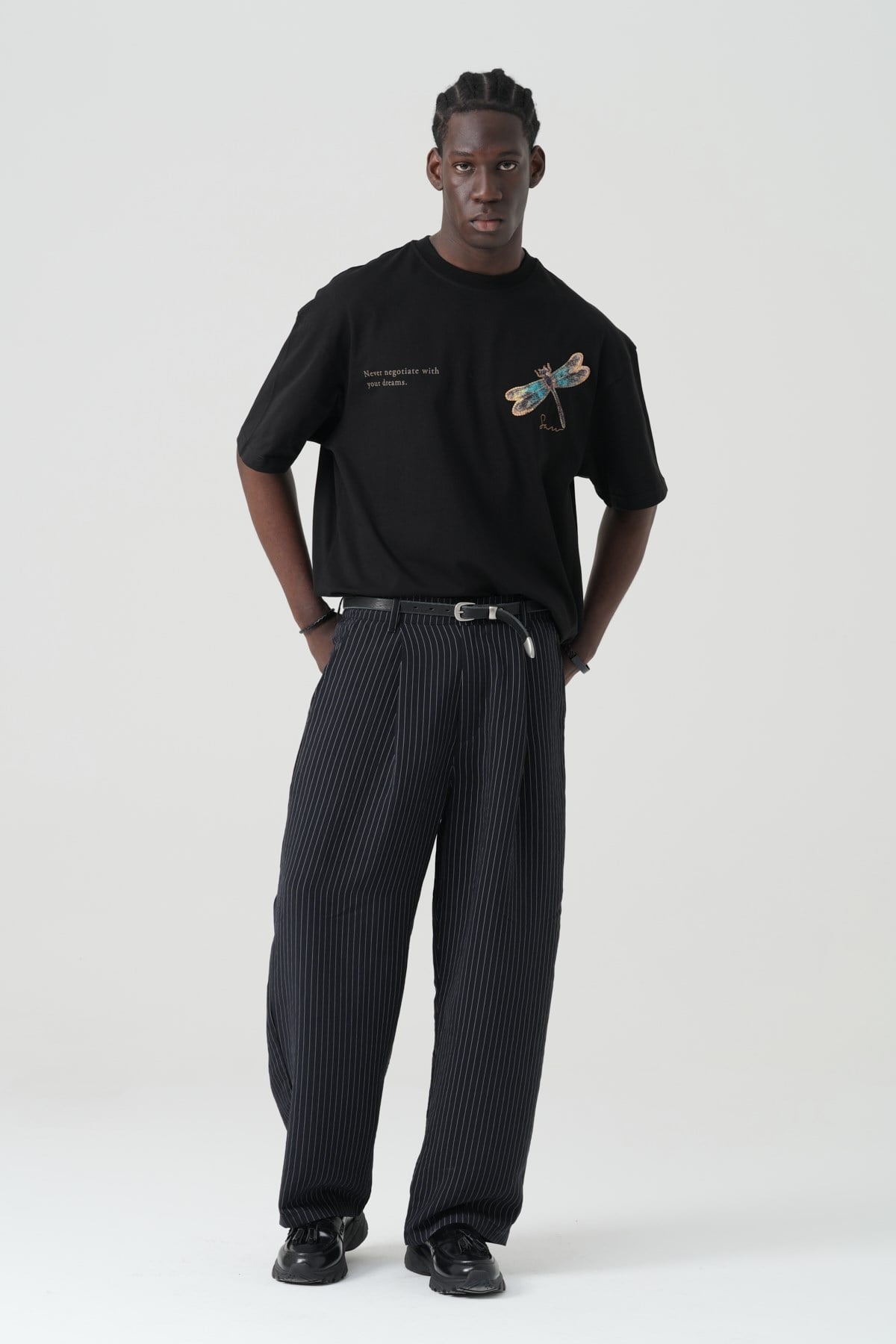 Tailor Stripe Relaxed Fit Erkek Pantolon Siyah