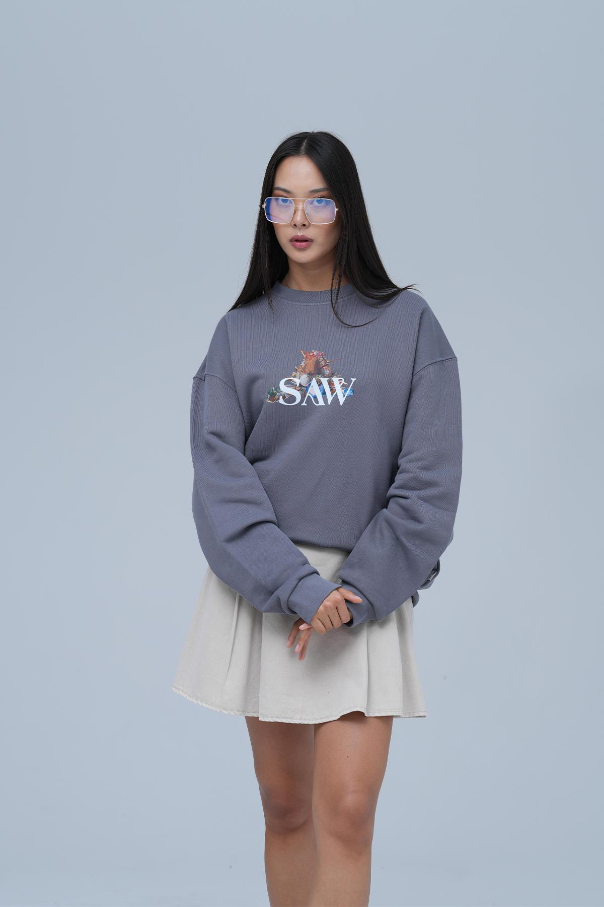 Time Capsule Oversize Sweatshirt Kadın Füme
