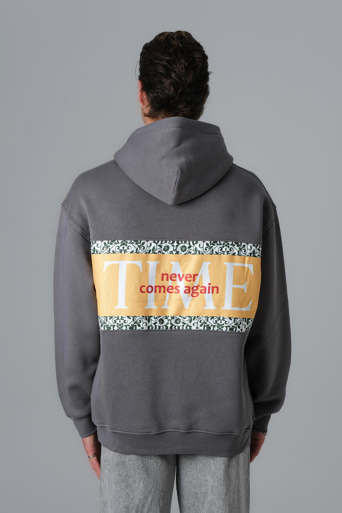 Time Never Oversize Sweatshirt Erkek Füme