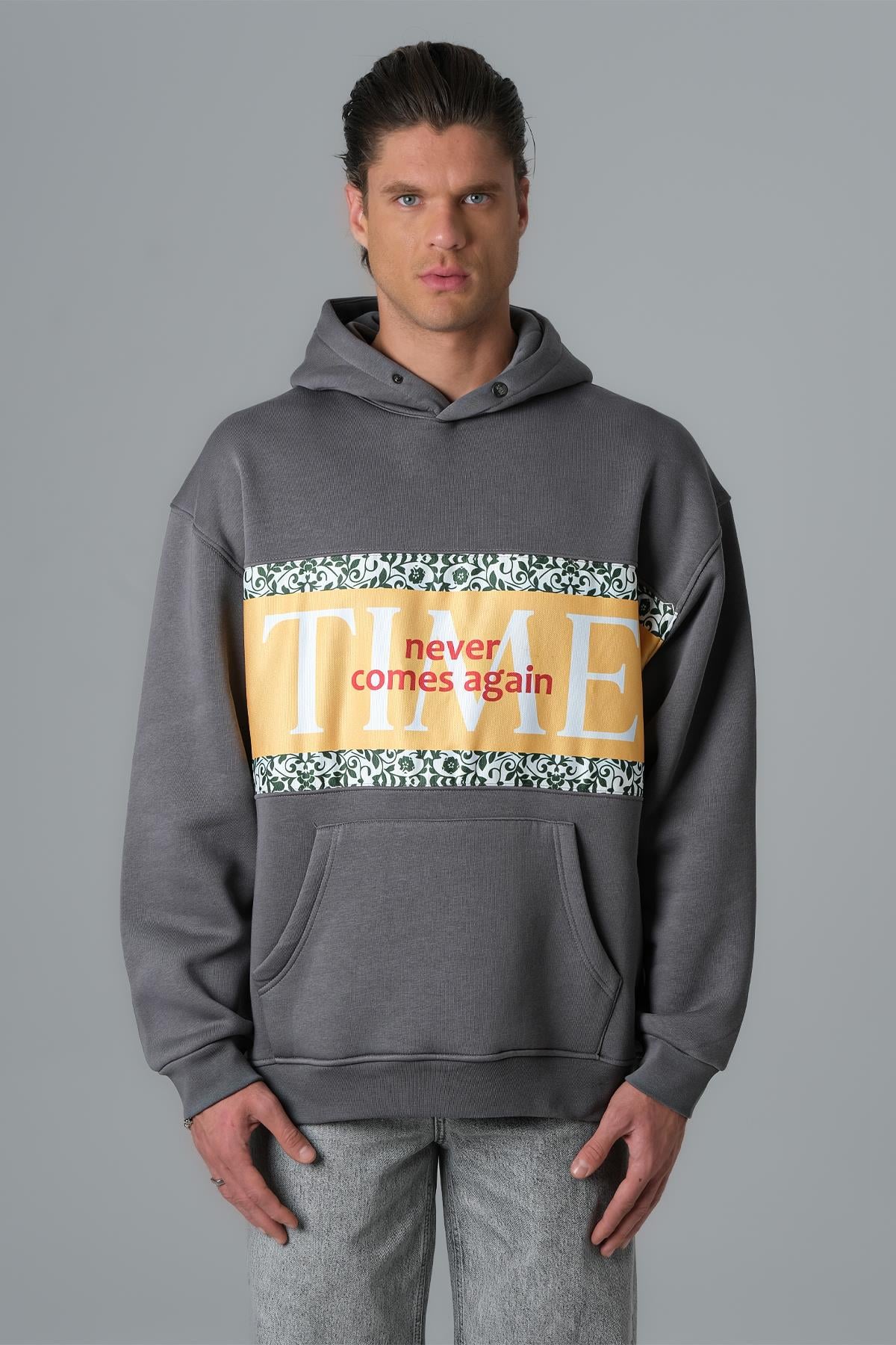 Time Never Oversize Sweatshirt Erkek Füme
