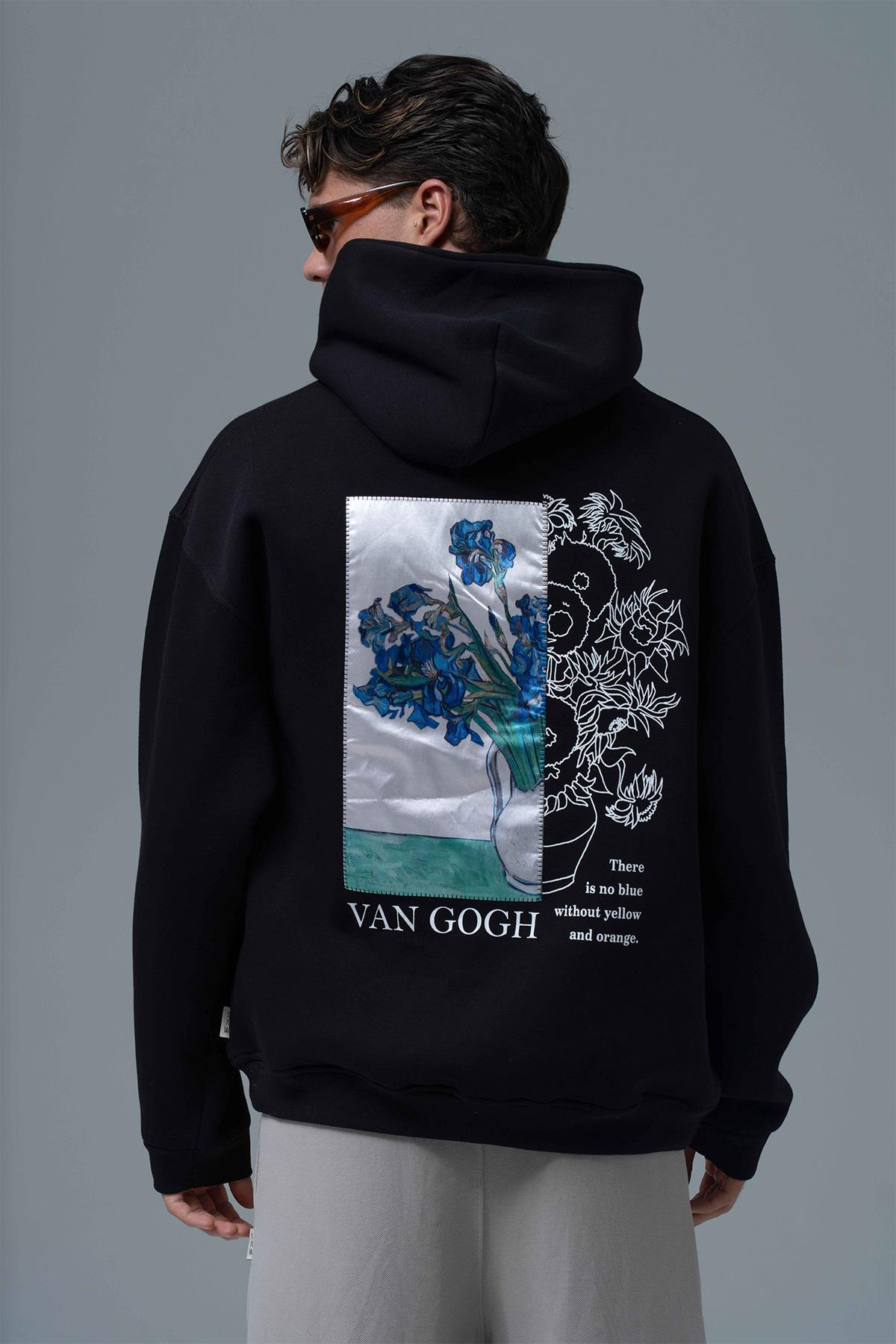 Van Gogh Irises Oversize Sweatshirt Erkek Siyah