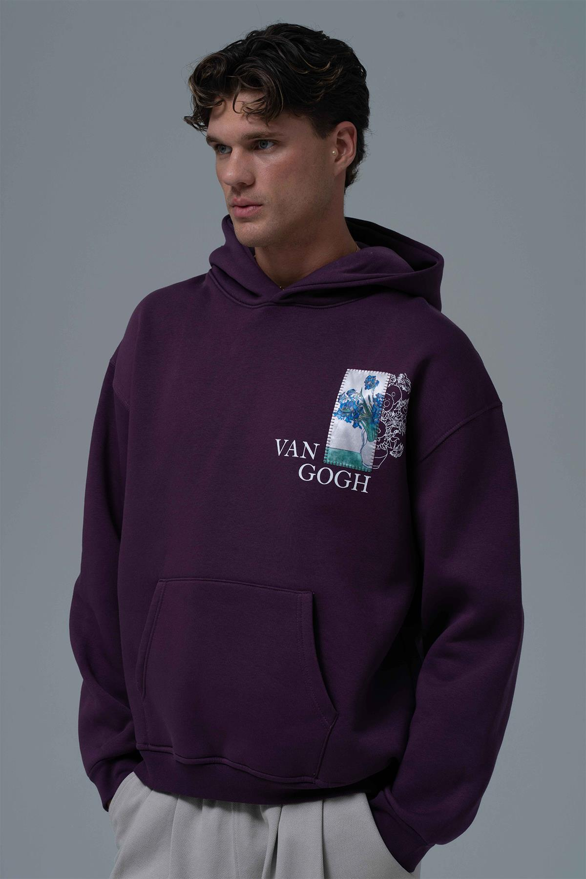 Van Gogh Irises Oversize Sweatshirt Erkek Mor