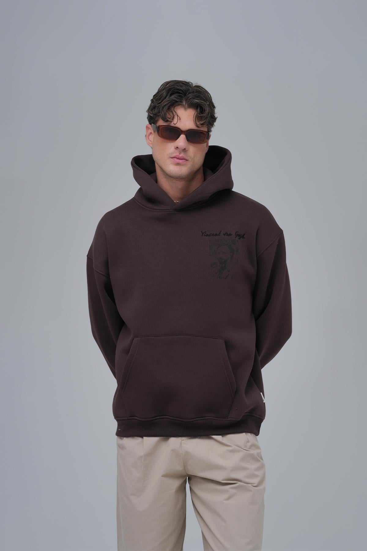 Van Gogh Threads Oversize Sweatshirt Erkek Kahverengi