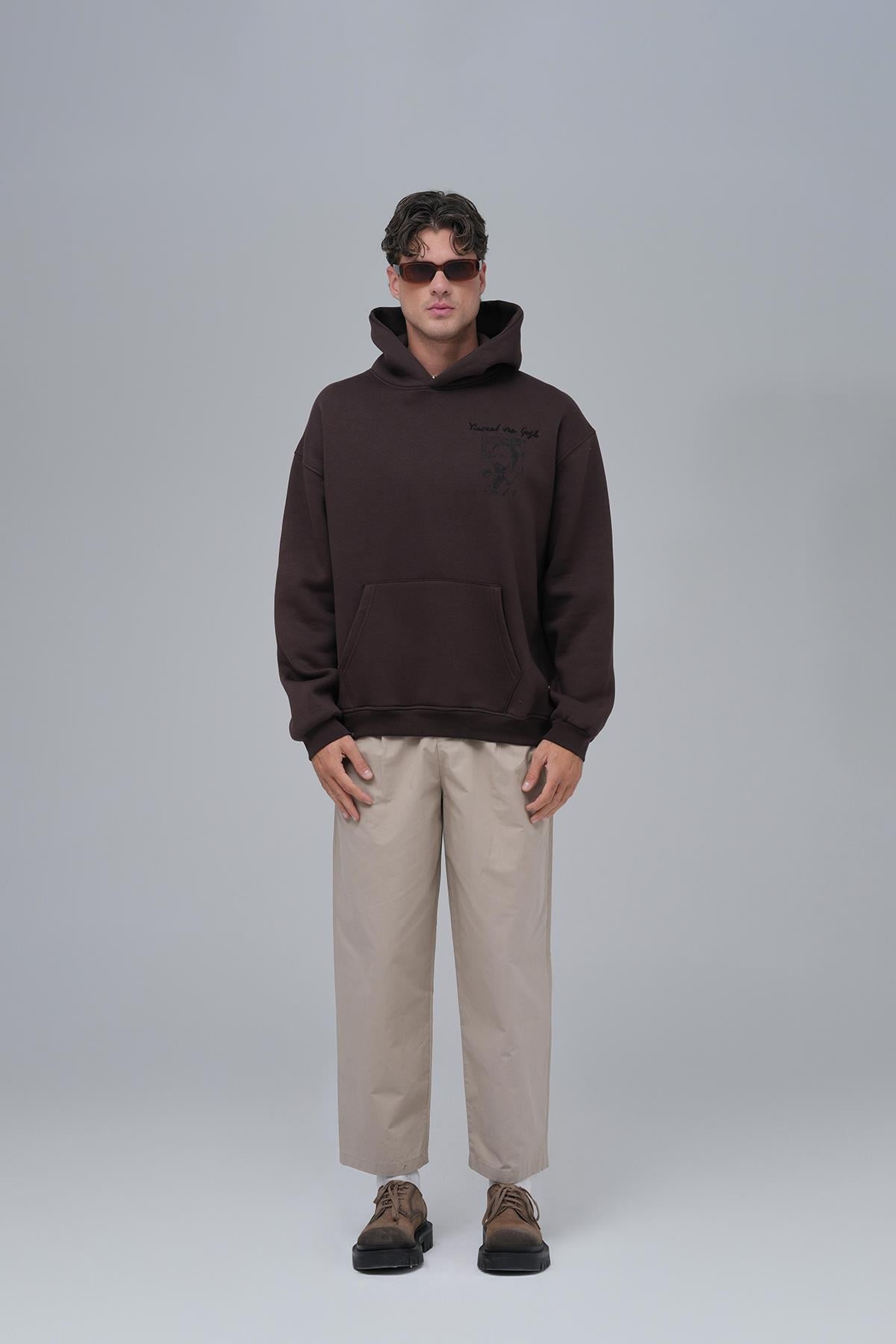 Van Gogh Threads Oversize Sweatshirt Erkek Kahverengi