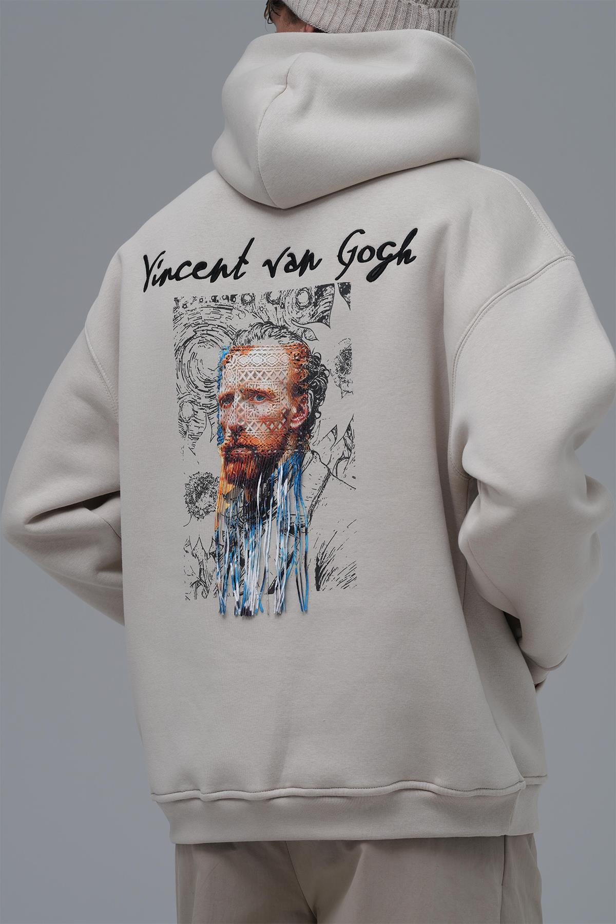 Van Gogh Threads Oversize Sweatshirt Erkek Stone