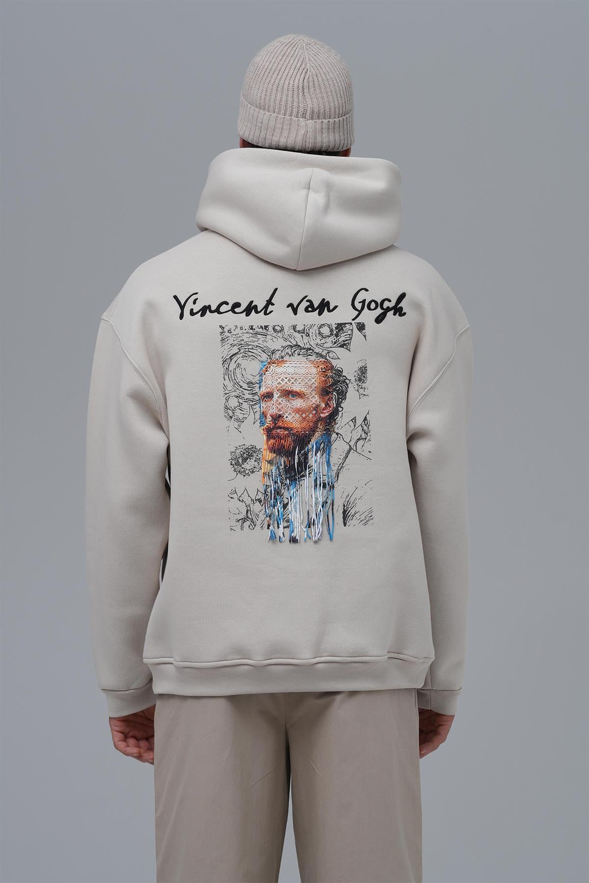 Van Gogh Threads Oversize Sweatshirt Erkek Stone