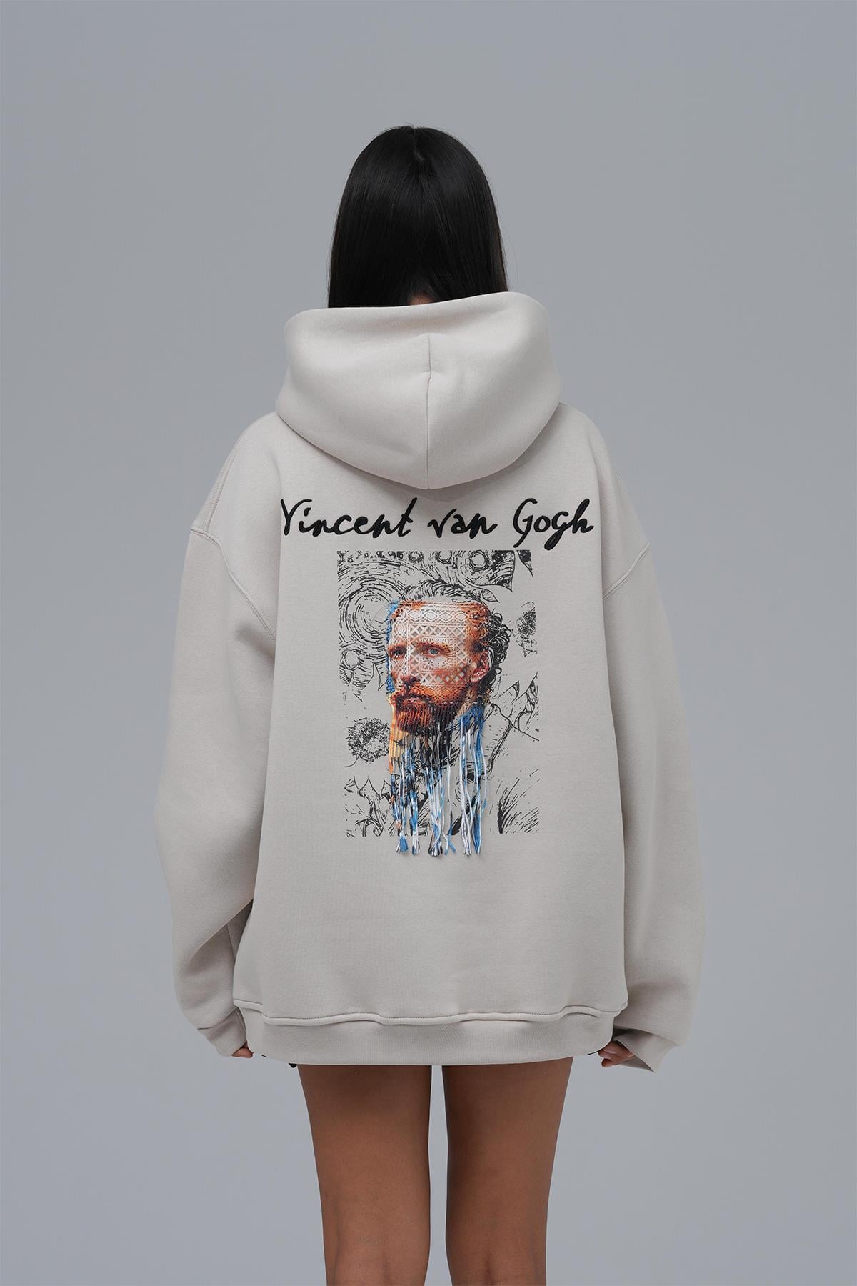 Van Gogh Threads Oversize Sweatshirt Kadın Stone