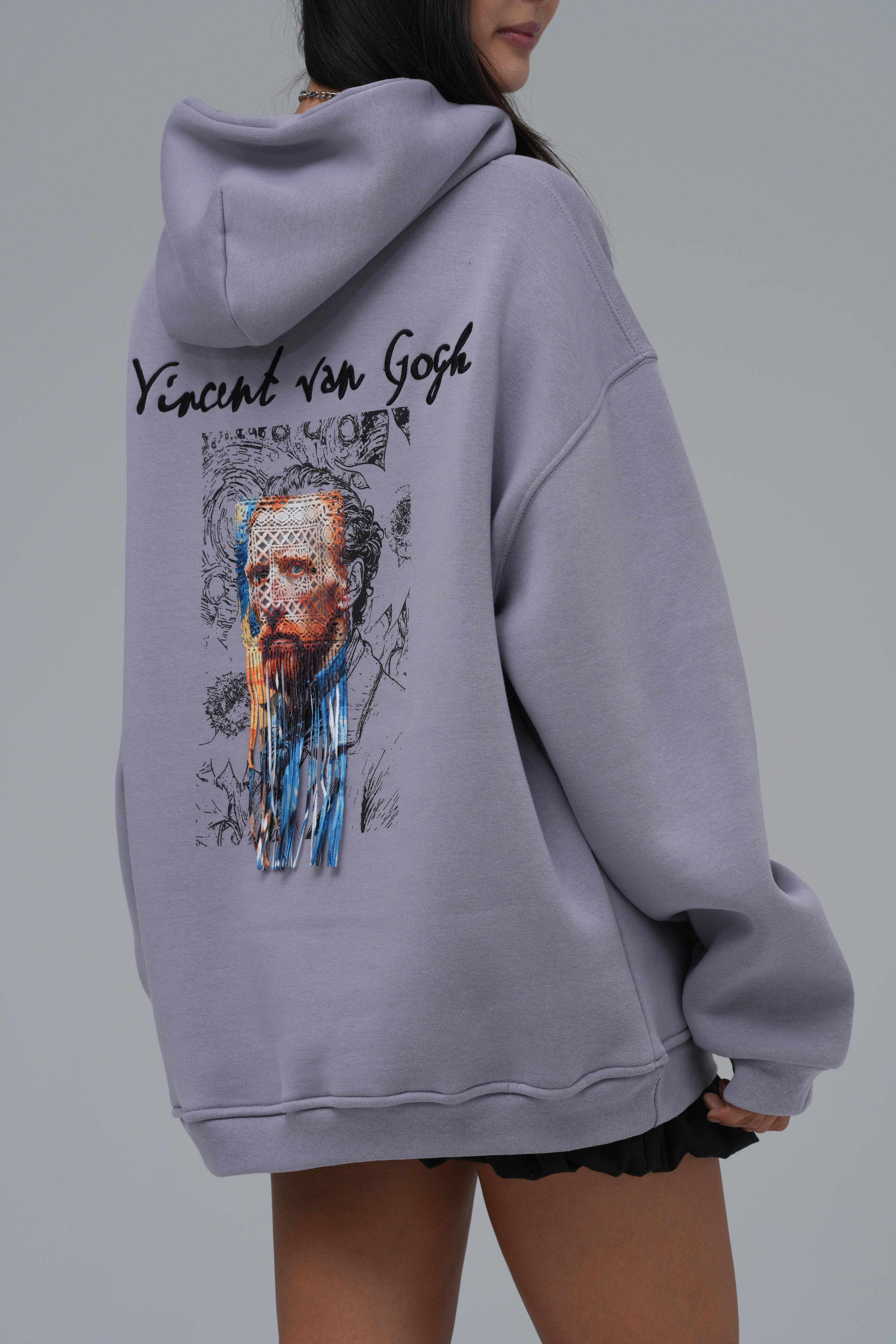 Van Gogh Threads Oversize Sweatshirt Kadın Gri
