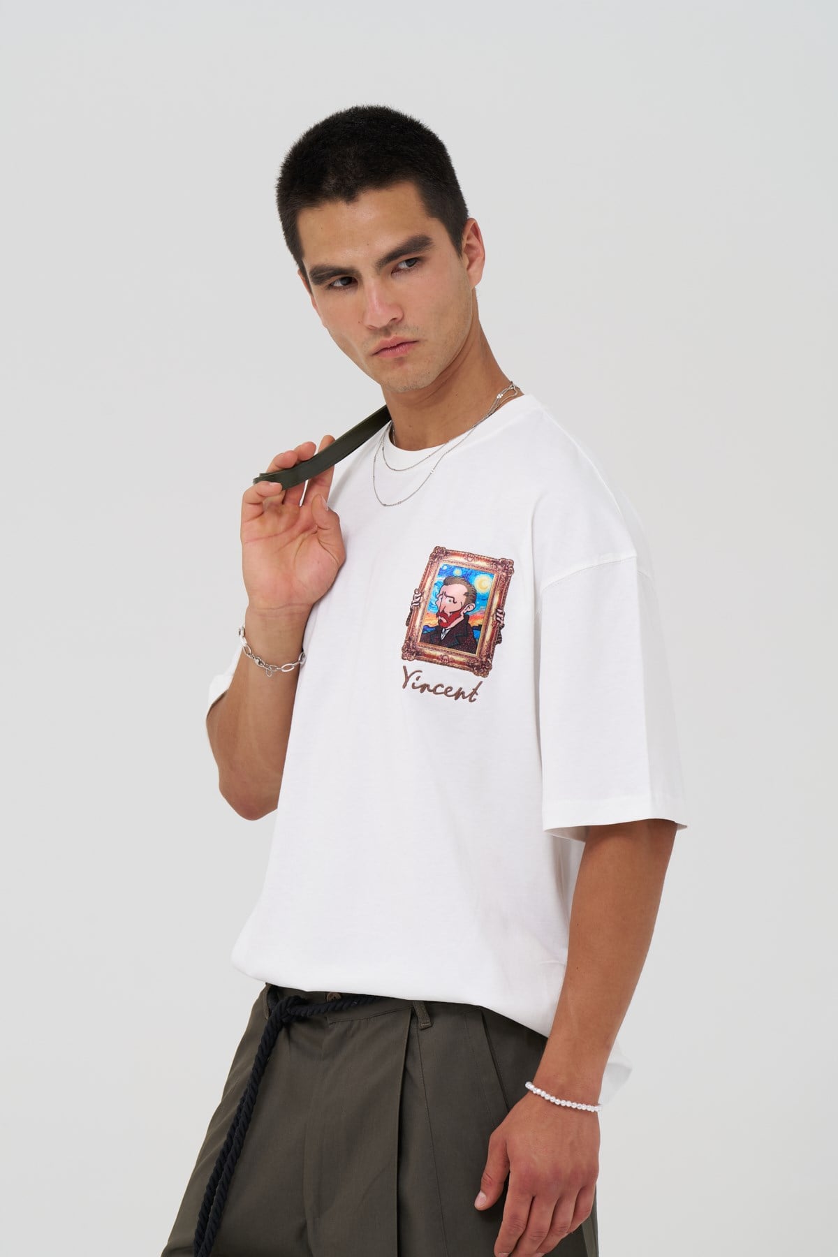 Vincent Canvas Tale Oversize Erkek Tişört Ekru