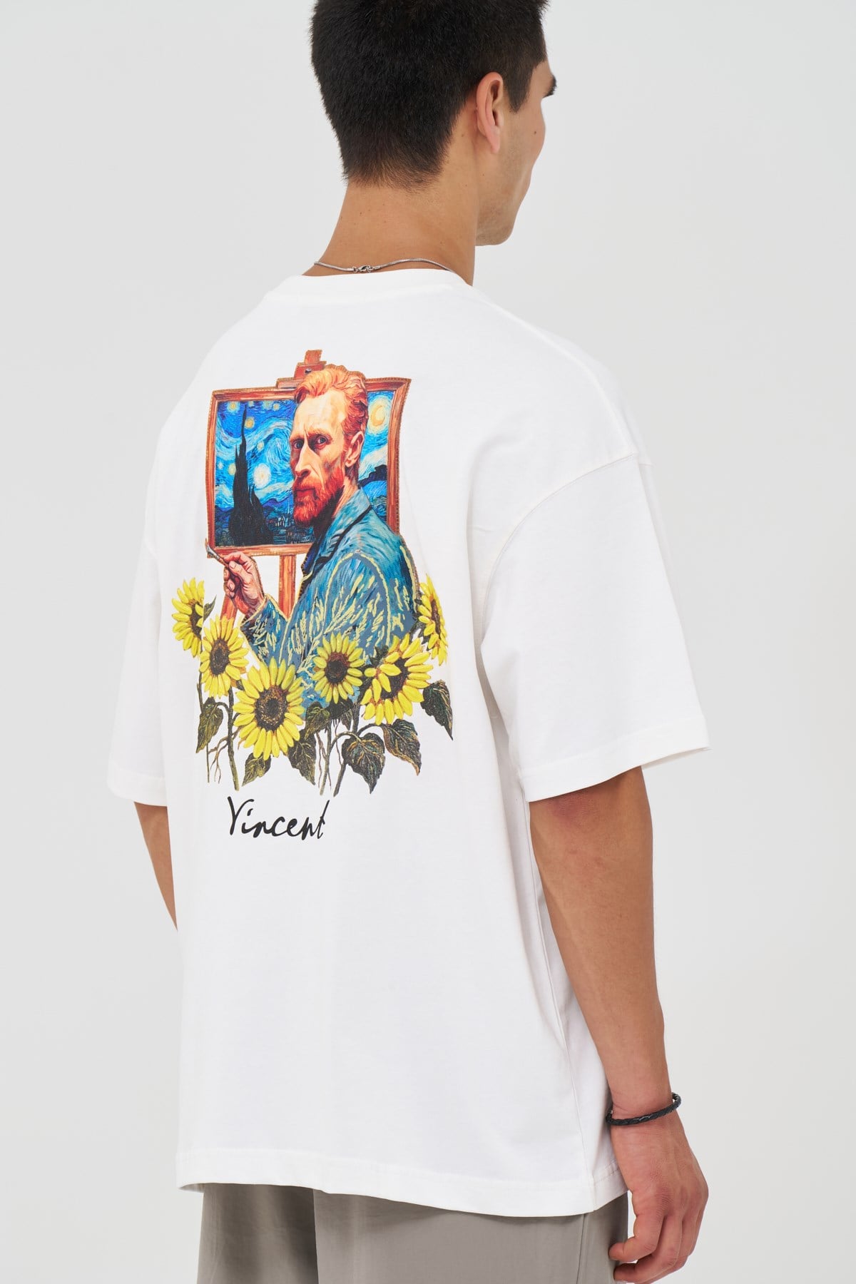Vincent Starry Portrait Oversize Erkek Tişört Ekru