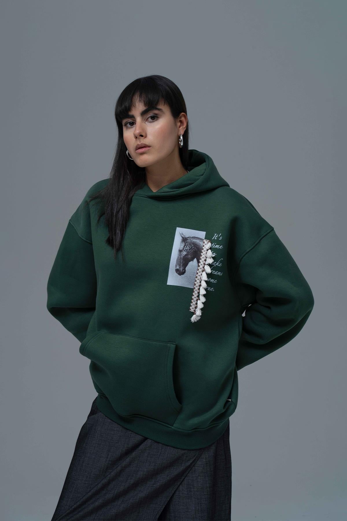 Wild Spirit Oversize Sweatshirt Kadın Yeşil