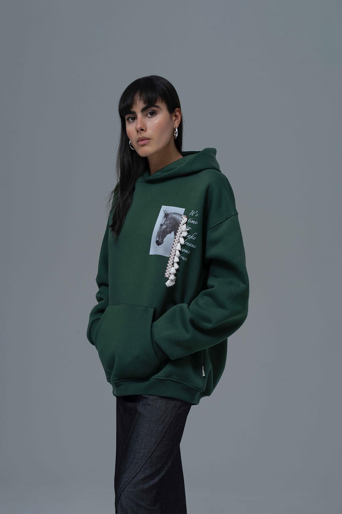 Wild Spirit Oversize Sweatshirt Kadın Yeşil