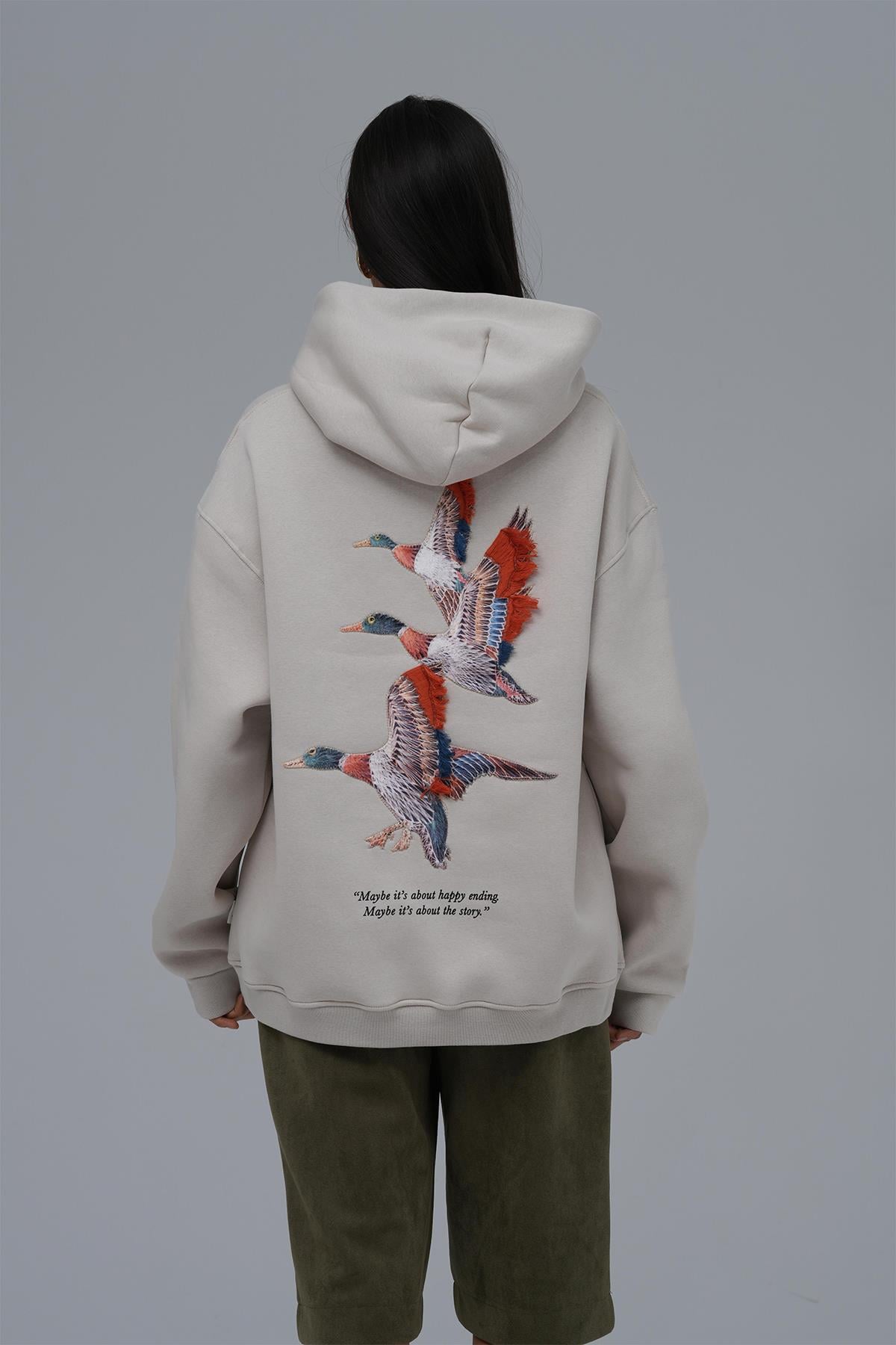 Wings Oversize Sweatshirt Kadın Stone