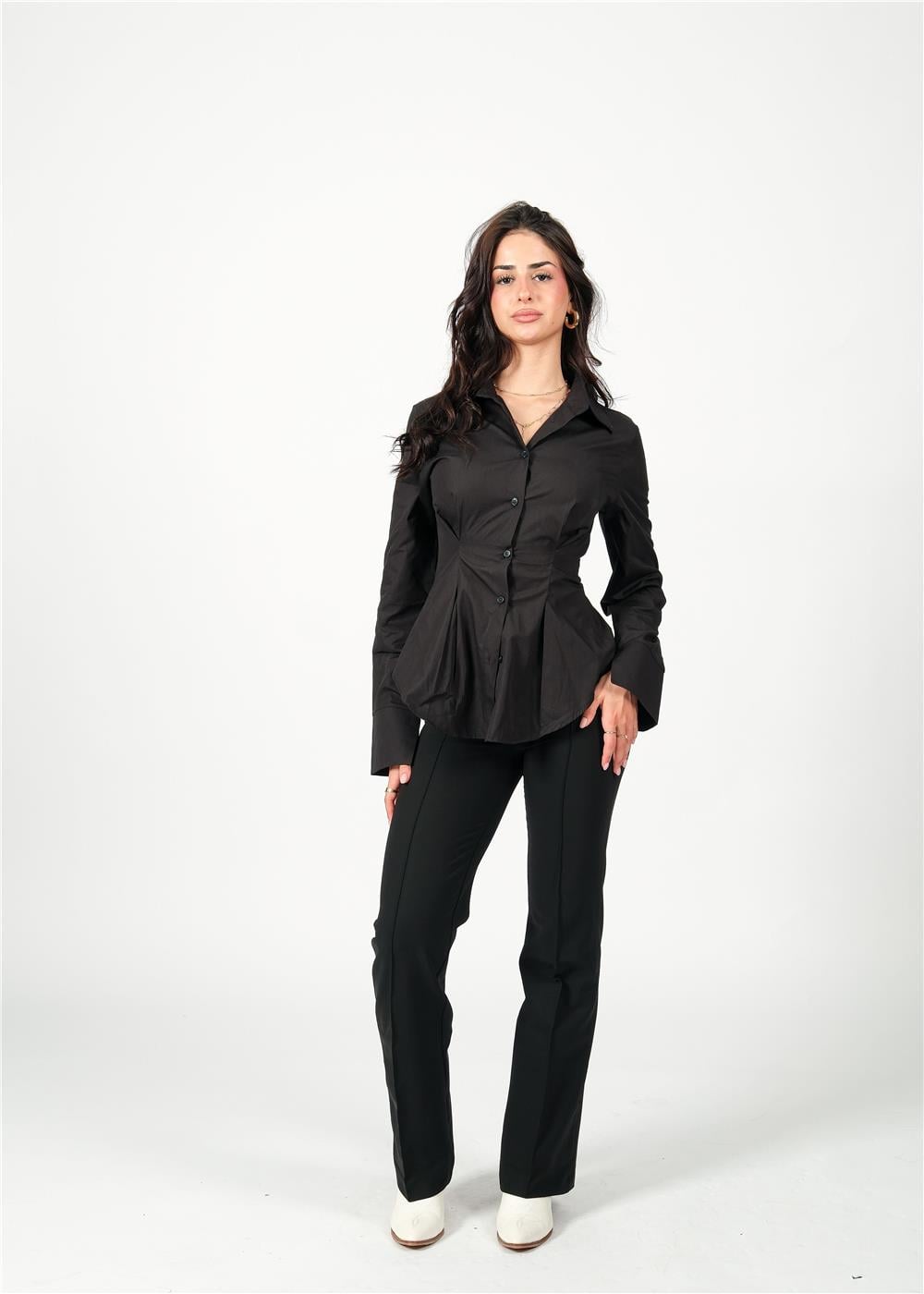 Siyah Bel Detay Gömlek