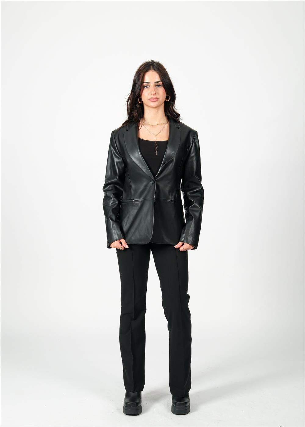 Siyah Deri Blazer Ceket