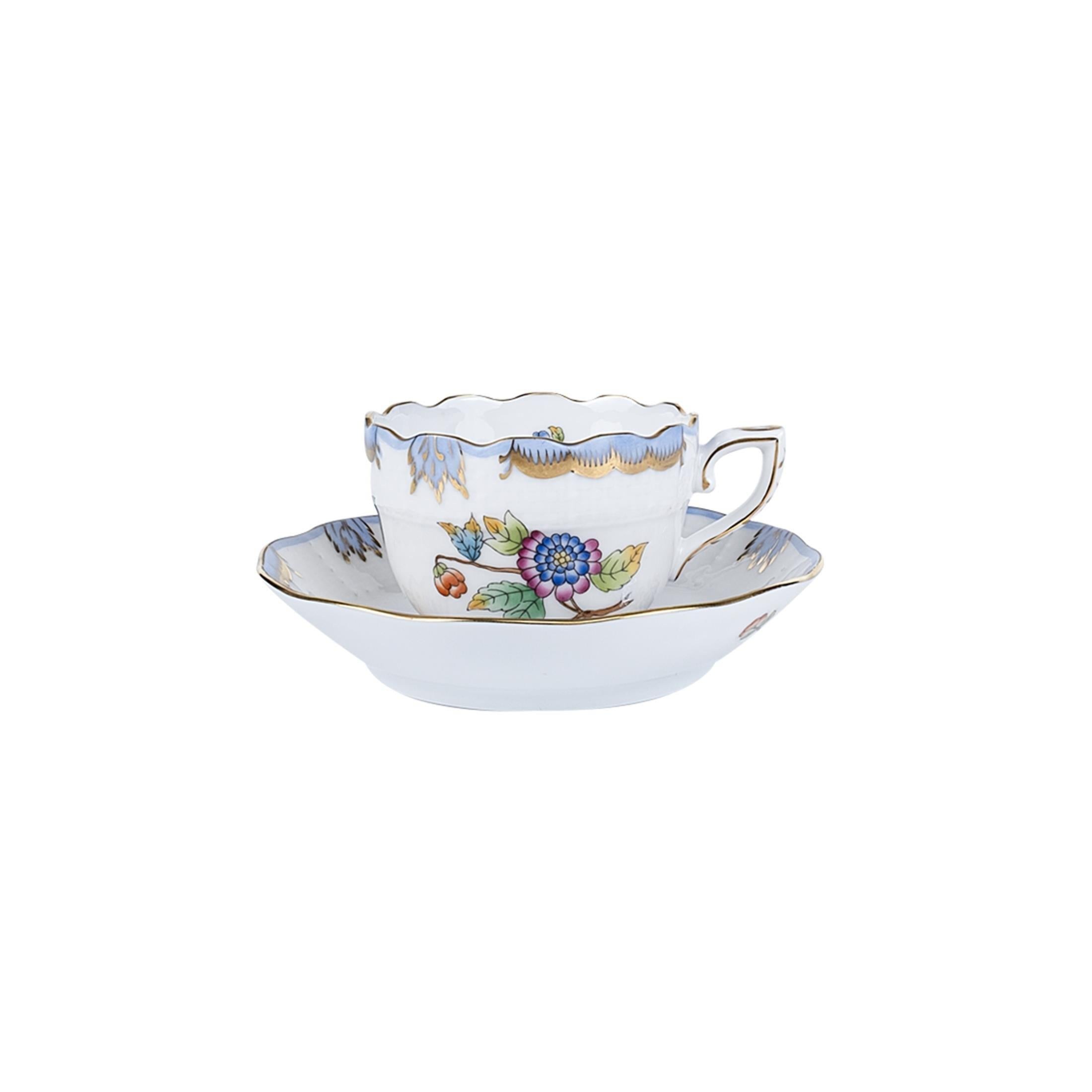 HEREND Fincanı Tabak 110ml Queen Victoria Az Desen Açık Mavi