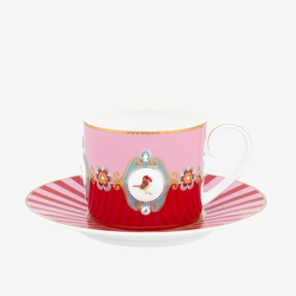 Love Birds Kırmızı/Pembe Madalyon Desenli Çay Fincanı 200 ml
