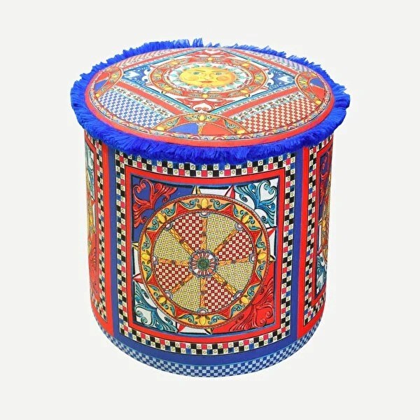 POU.SOL01 Kırmızı Mavi Kadife Puf 45x45 cm
