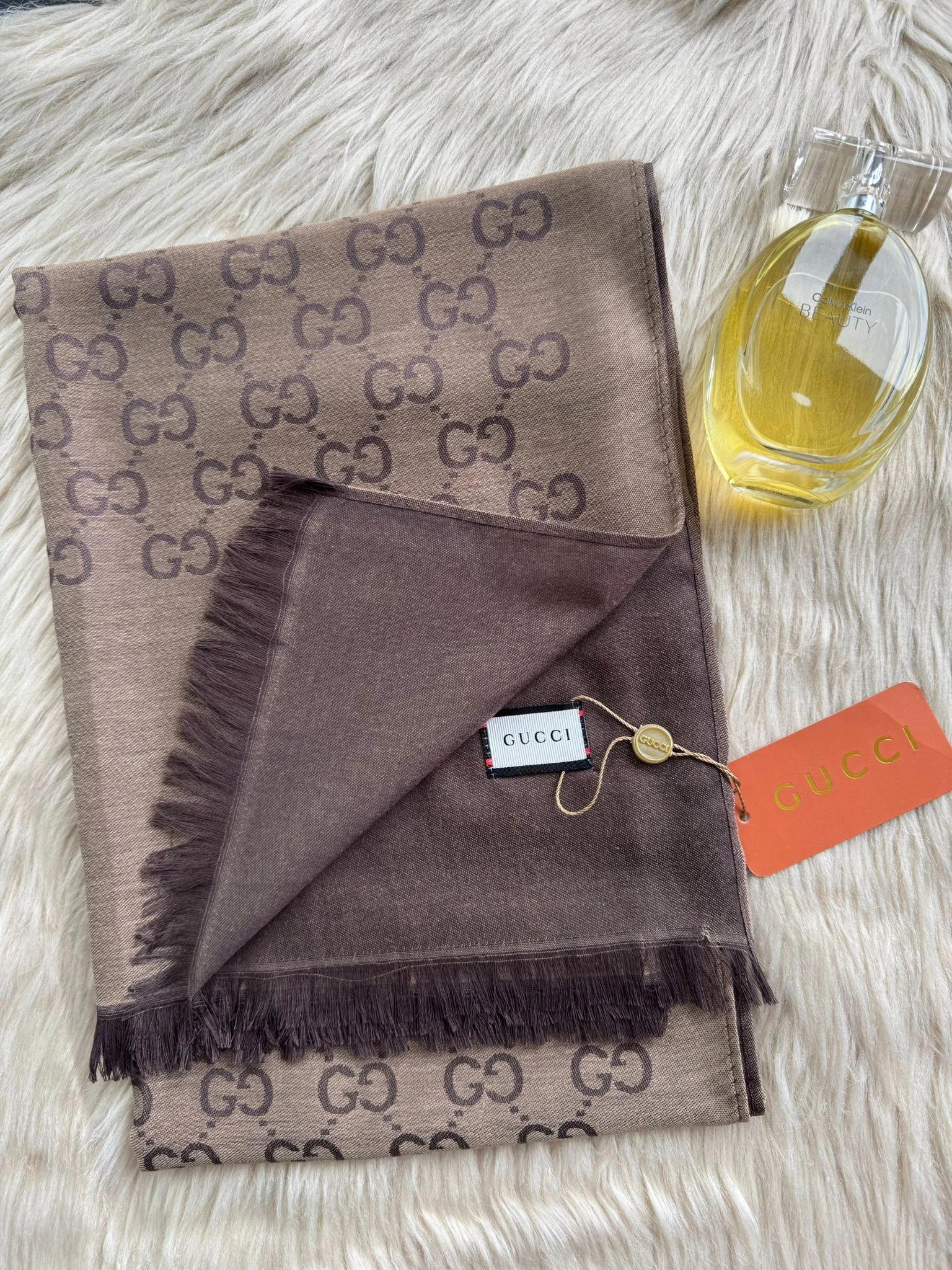 Gucci Yün İpek Şal-Kahve
