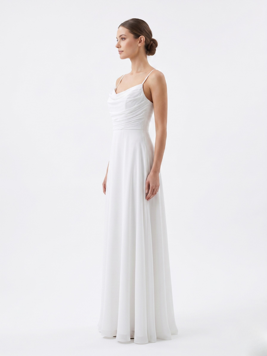 İp Askılı Drape Detaylı Elbise Ekru