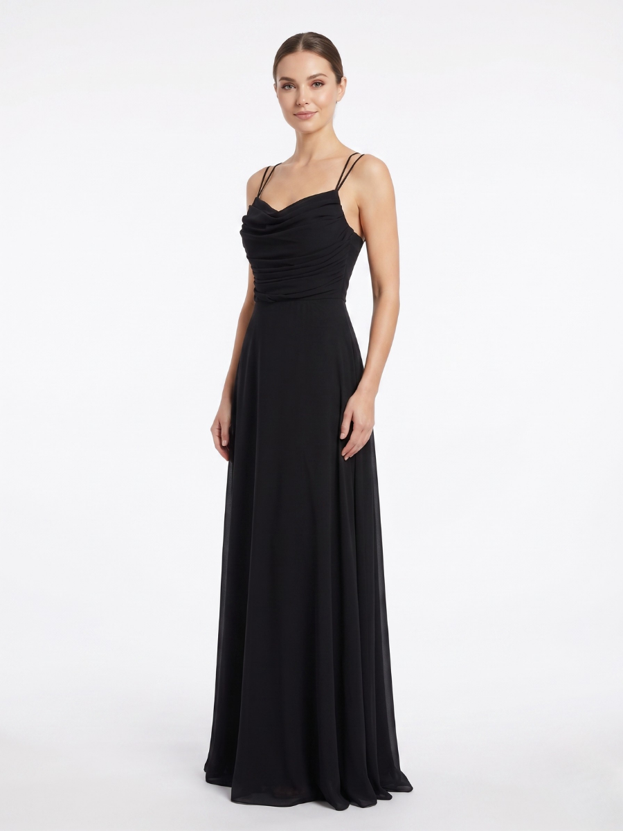 İp Askılı Drape Detaylı Elbise Siyah