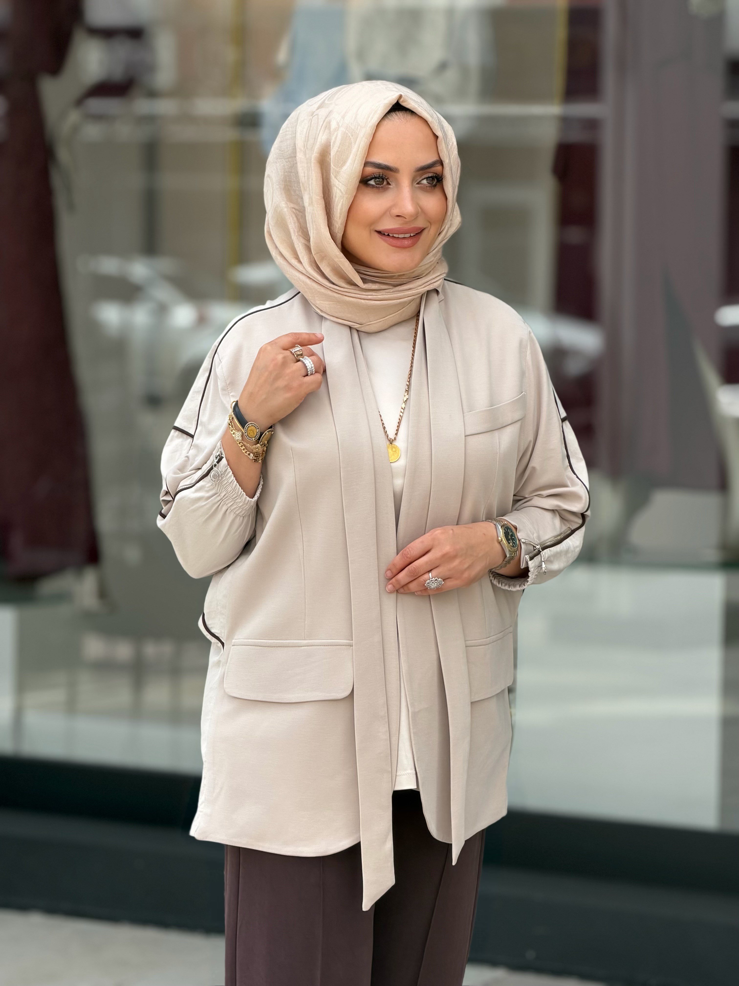 ARKASI BASKI DETAYLI BAMBU SPOR CEKET