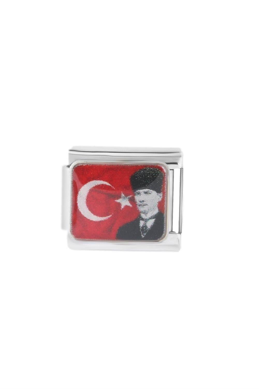 Çelik Charm Atatürk ve Türk Bayrağı Figürlü