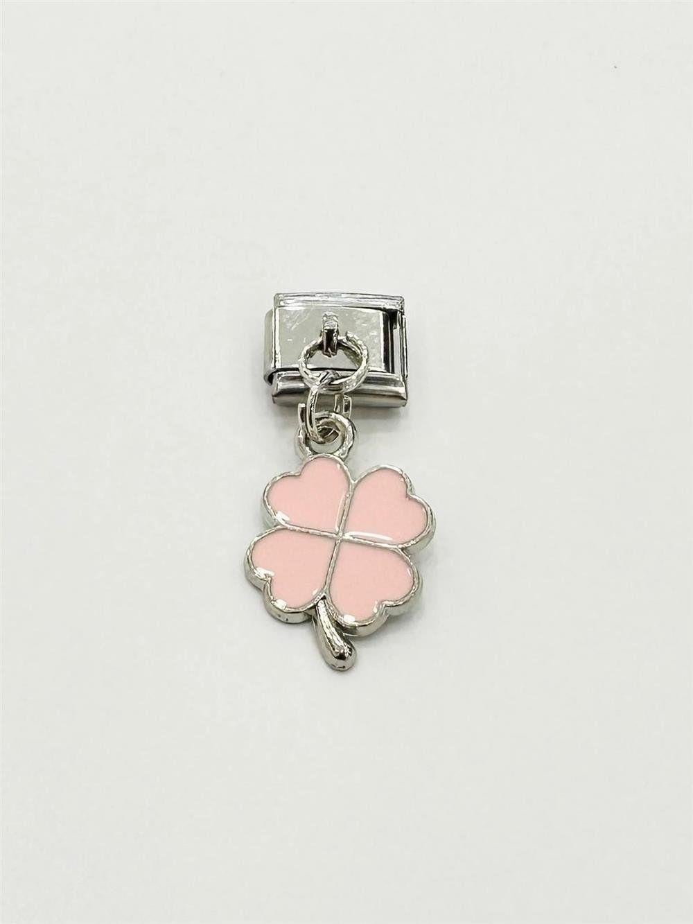 Çelik Charm Pembe Yonca Figürlü