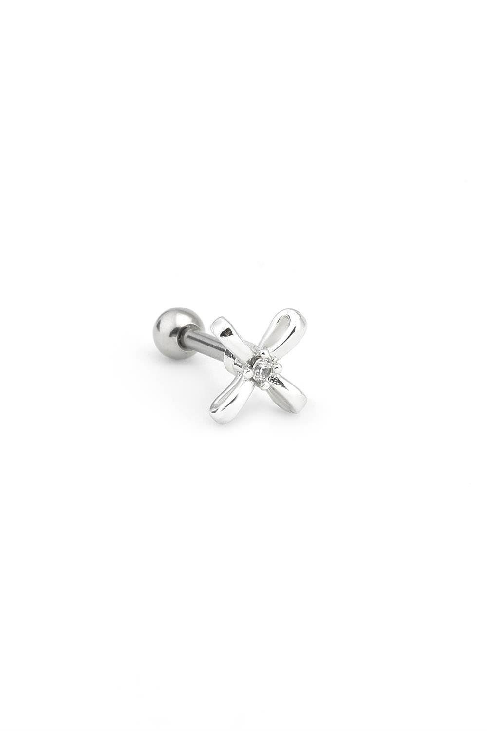 Çelik Tragus Piercing Çiçek Figürlü Zirkon Taşlı