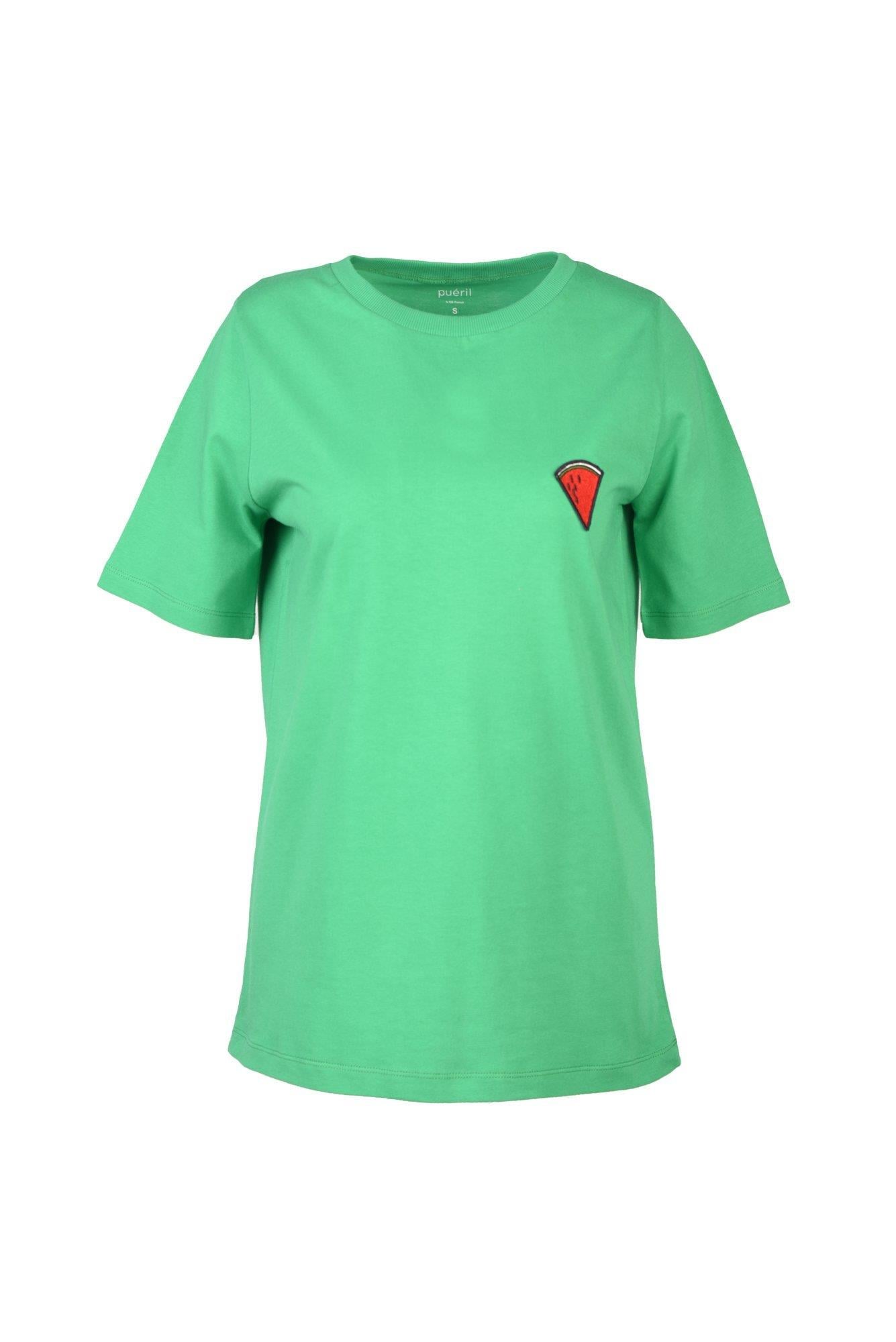 Nakışlı T-shirt-Yeşil -Karpuz