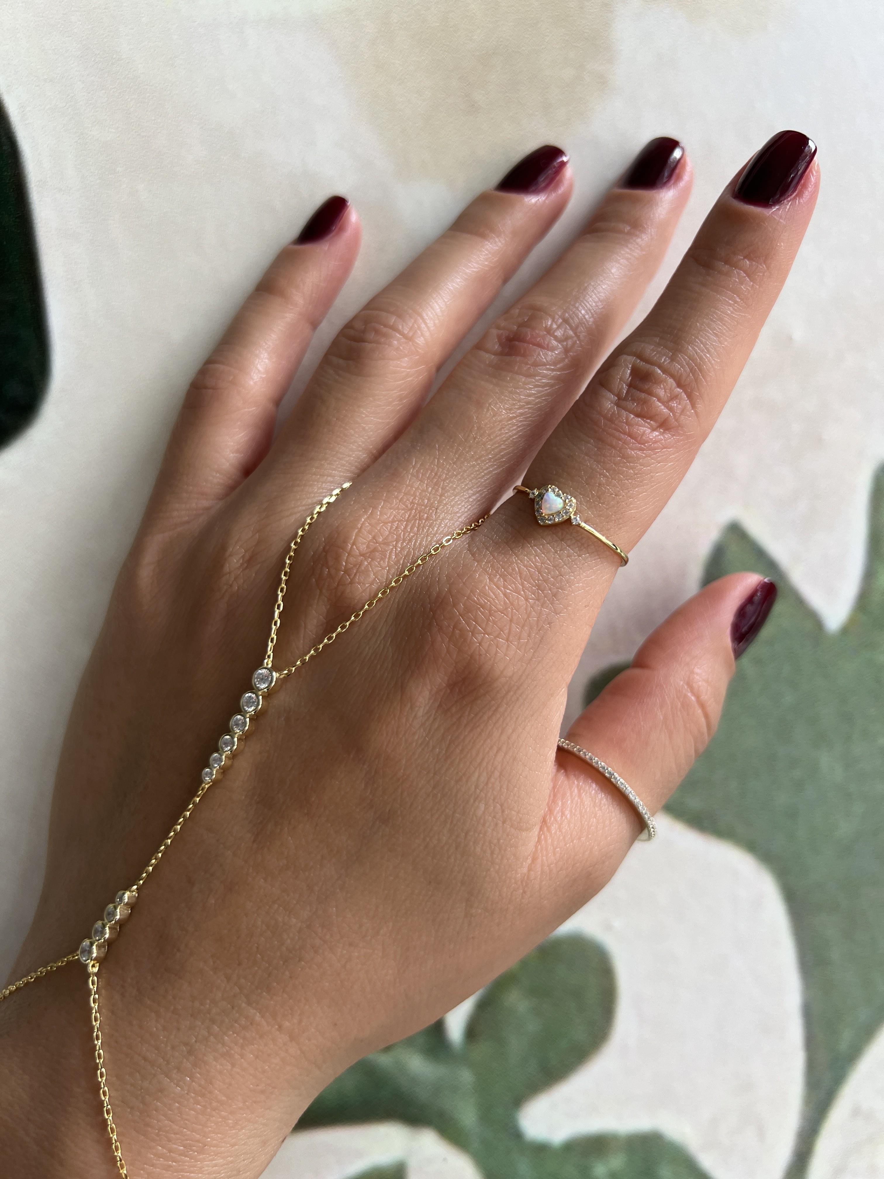 Opal Taşlı Gümüş Kalp Yüzük