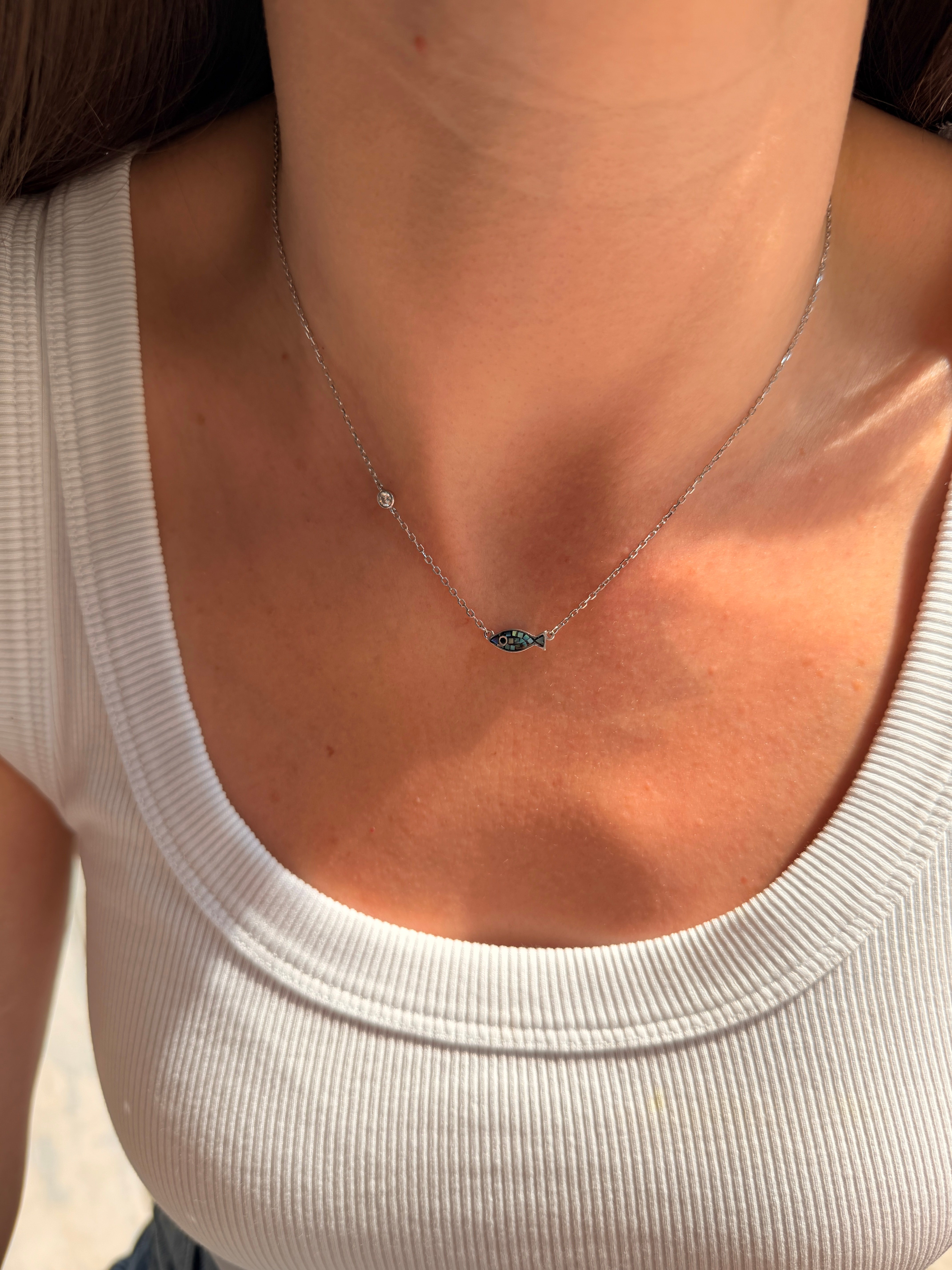 OPAL TAŞLI LACİVERT MİNİ BALIK KOLYE
