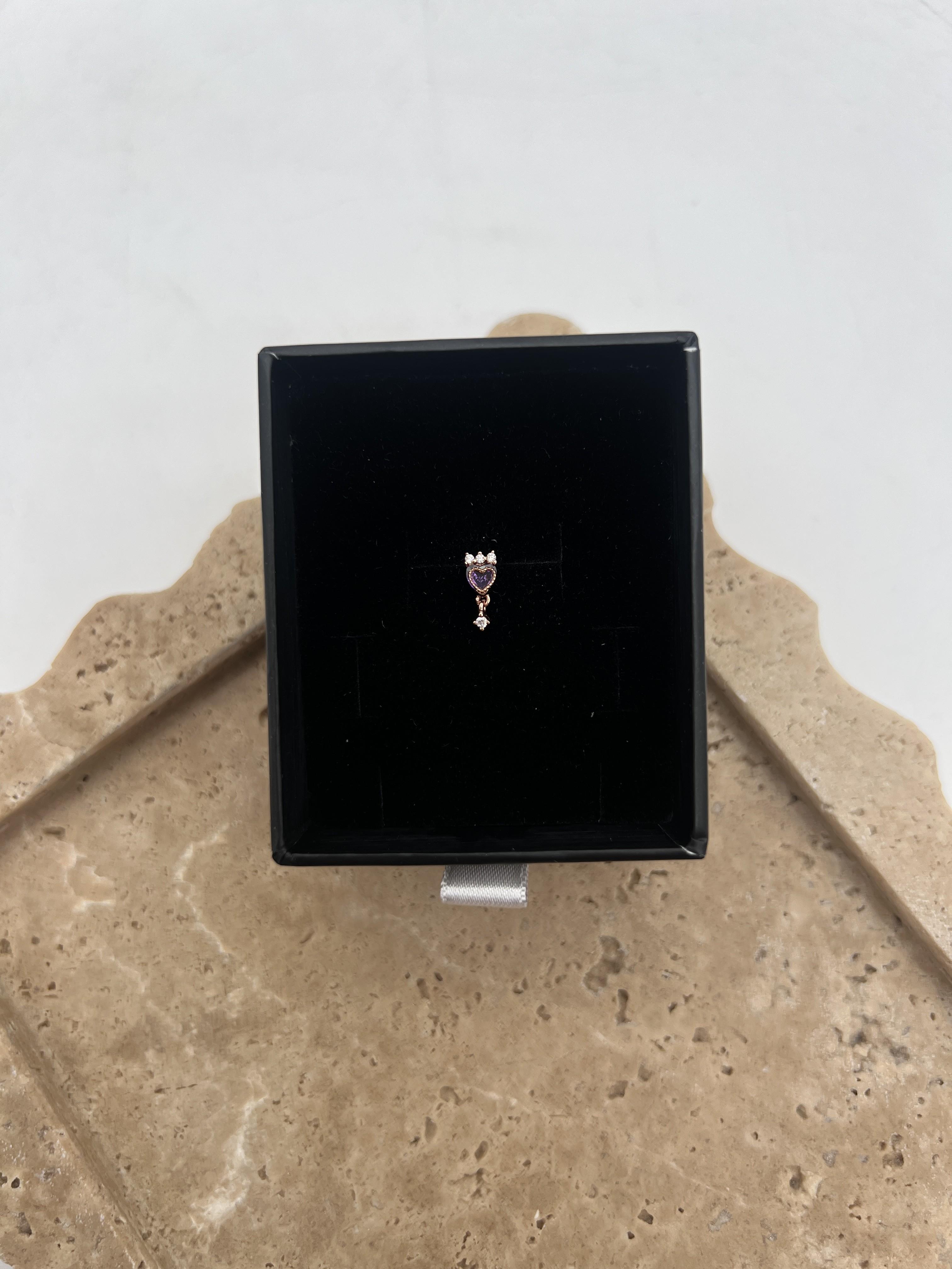 Sallantılı Gümüş Mor Kalp Tragus